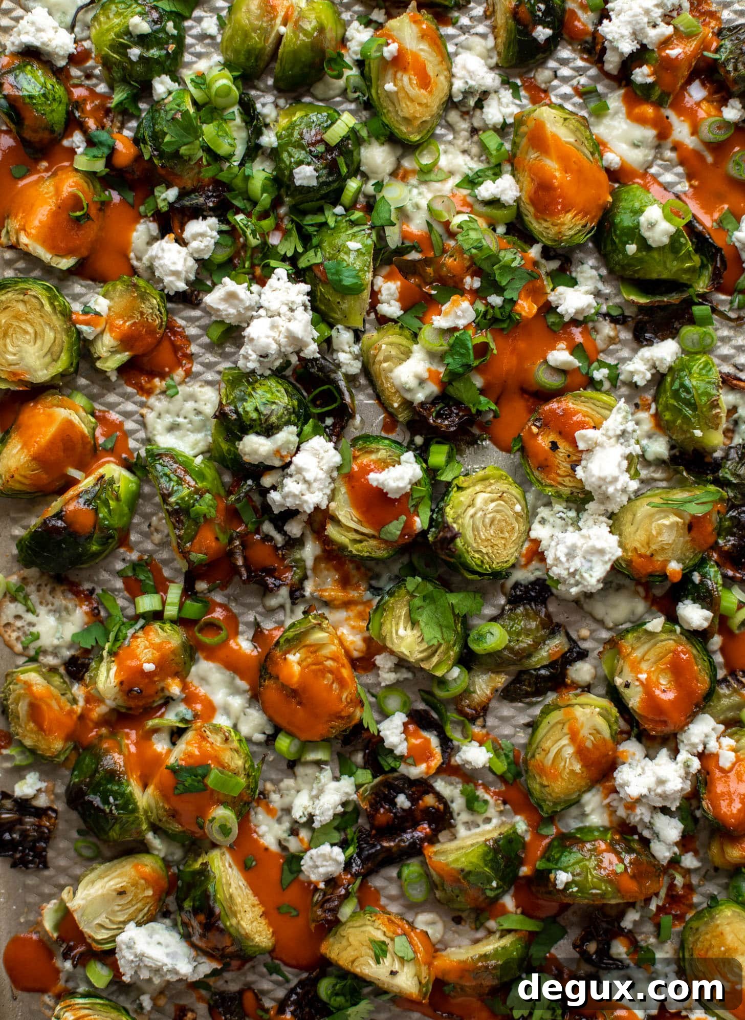 Spicy Buffalo-Style Roasted Brussels Sprouts with Crispy Edges 5 roasted buffalo wing brussels sprouts