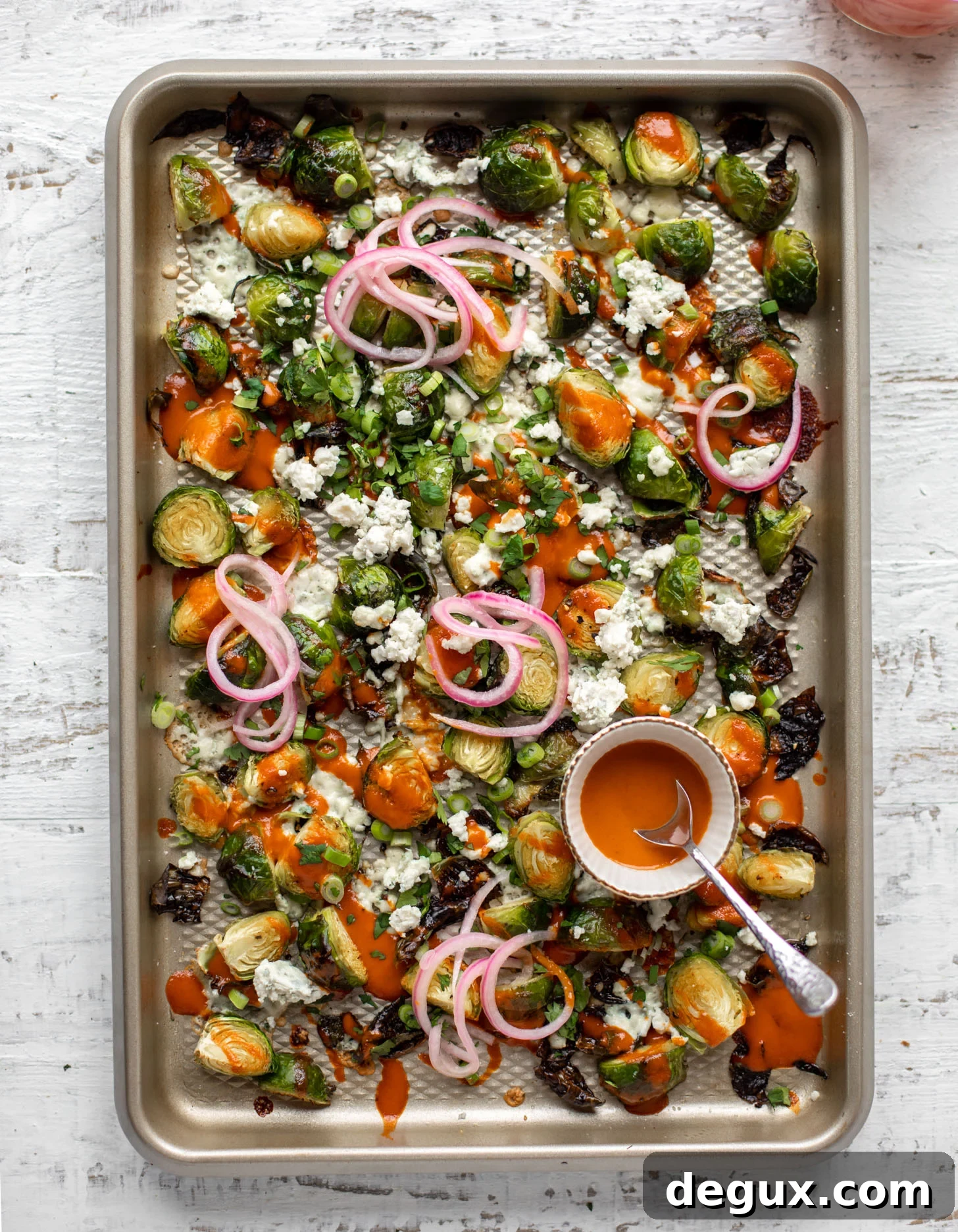Spicy Buffalo-Style Roasted Brussels Sprouts with Crispy Edges 6 roasted buffalo wing brussels sprouts