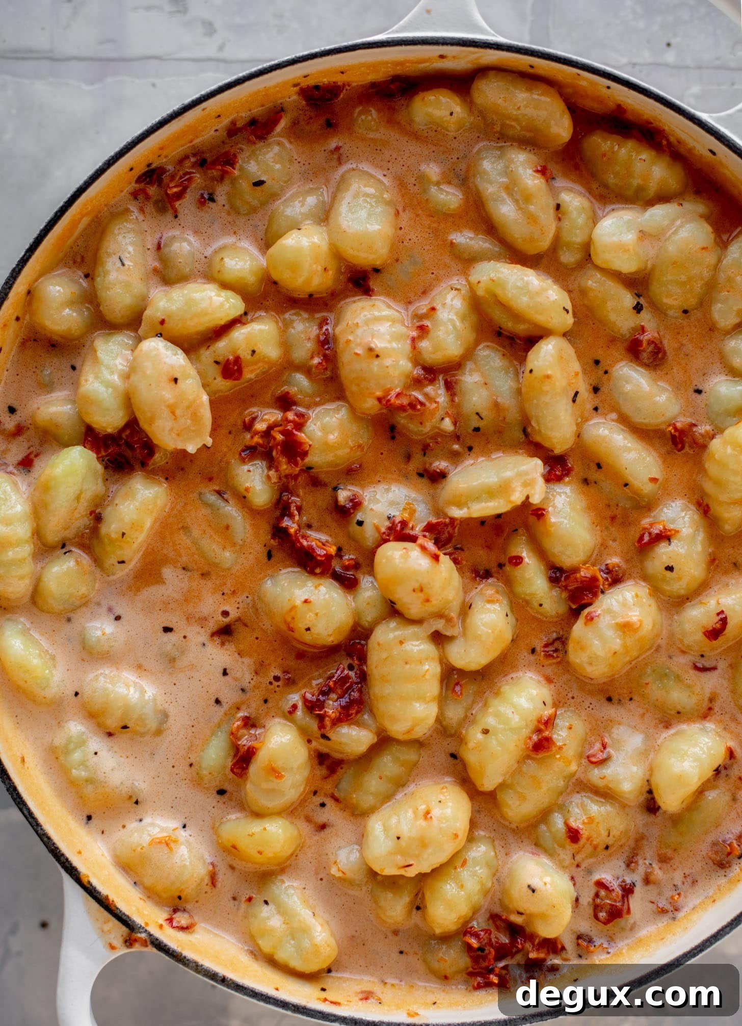 sun dried tomato gnocchi ready for the oven