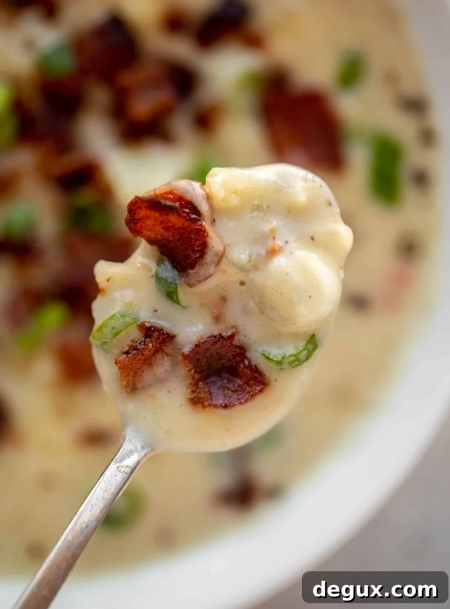 spoonful of cheddar cauliflower chowder