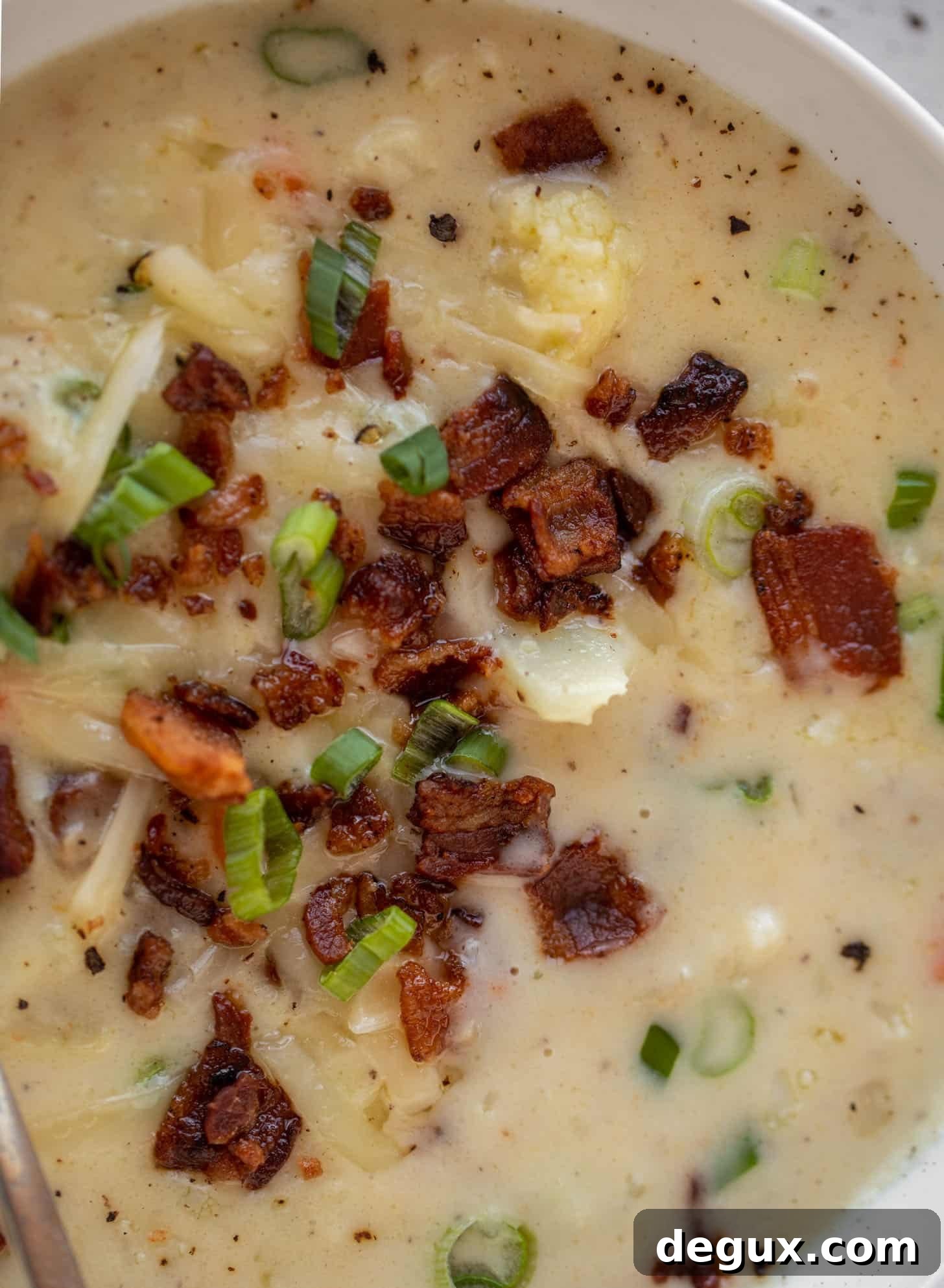 cheddar cauliflower chowder close up