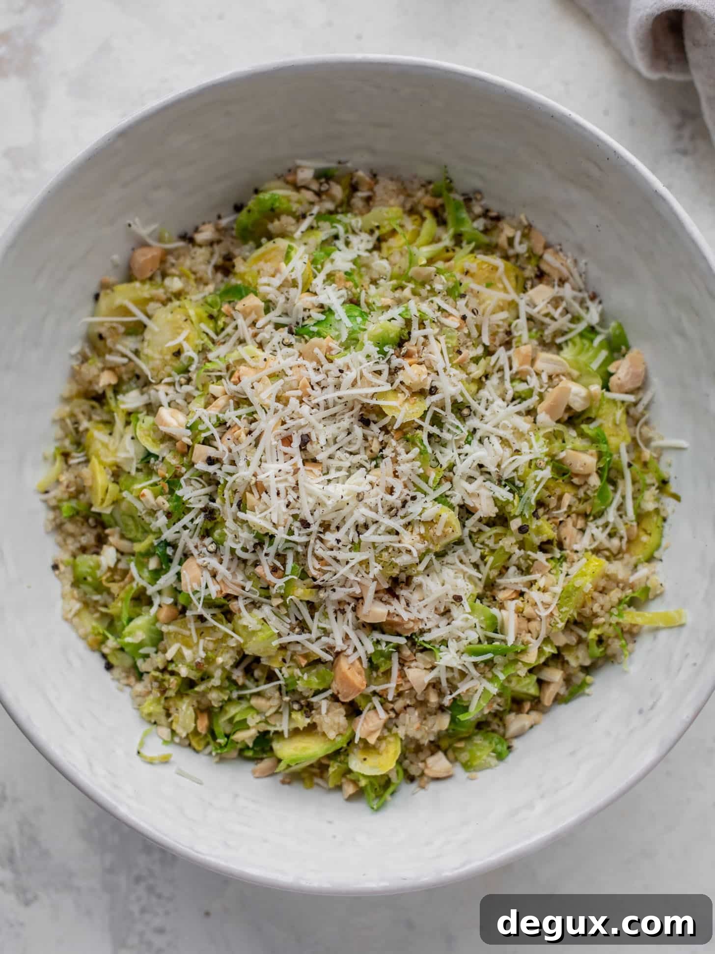 brussels crunch salad with parmesan cheese