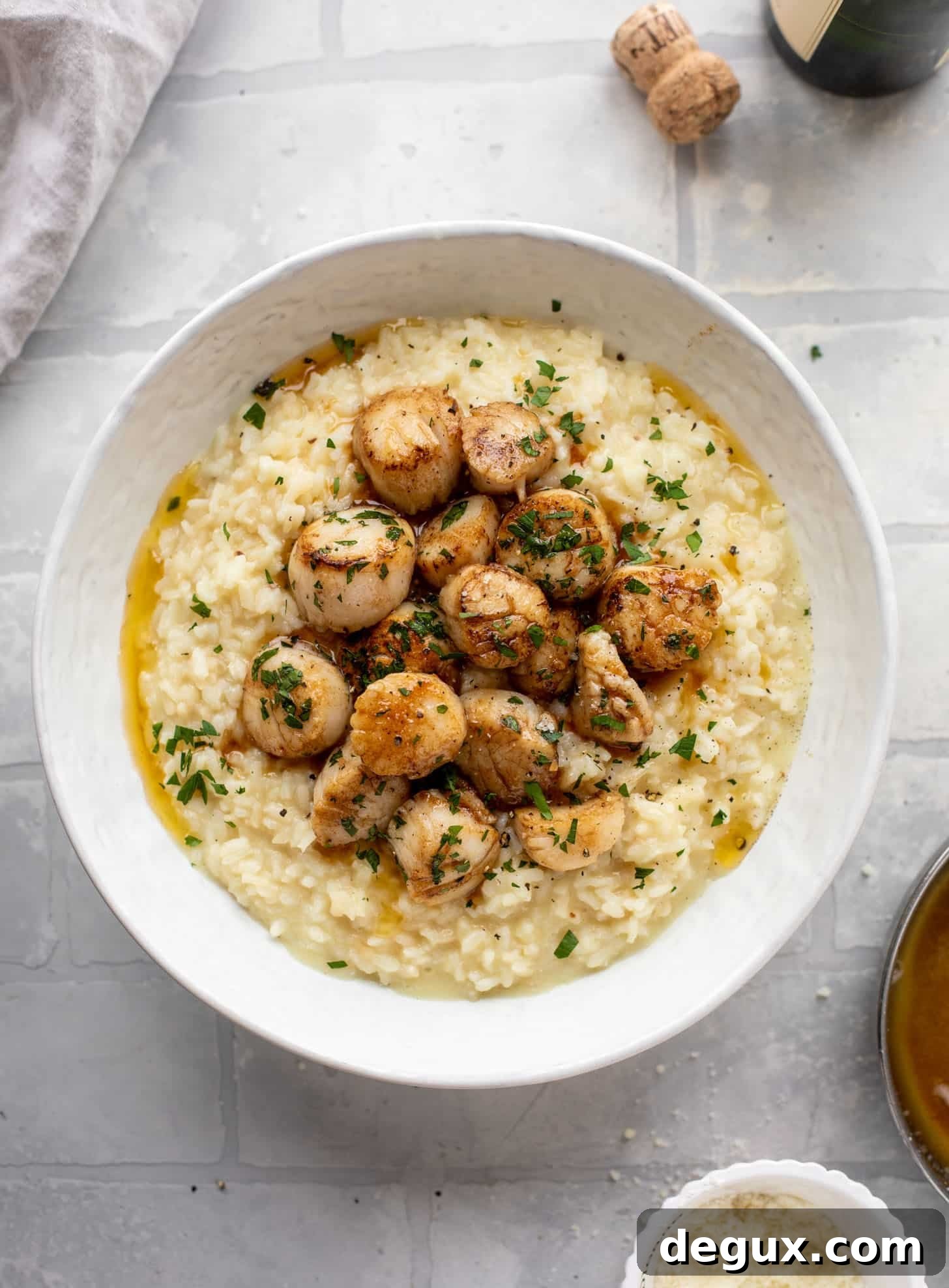 herb brown butter scallops with champagne risotto