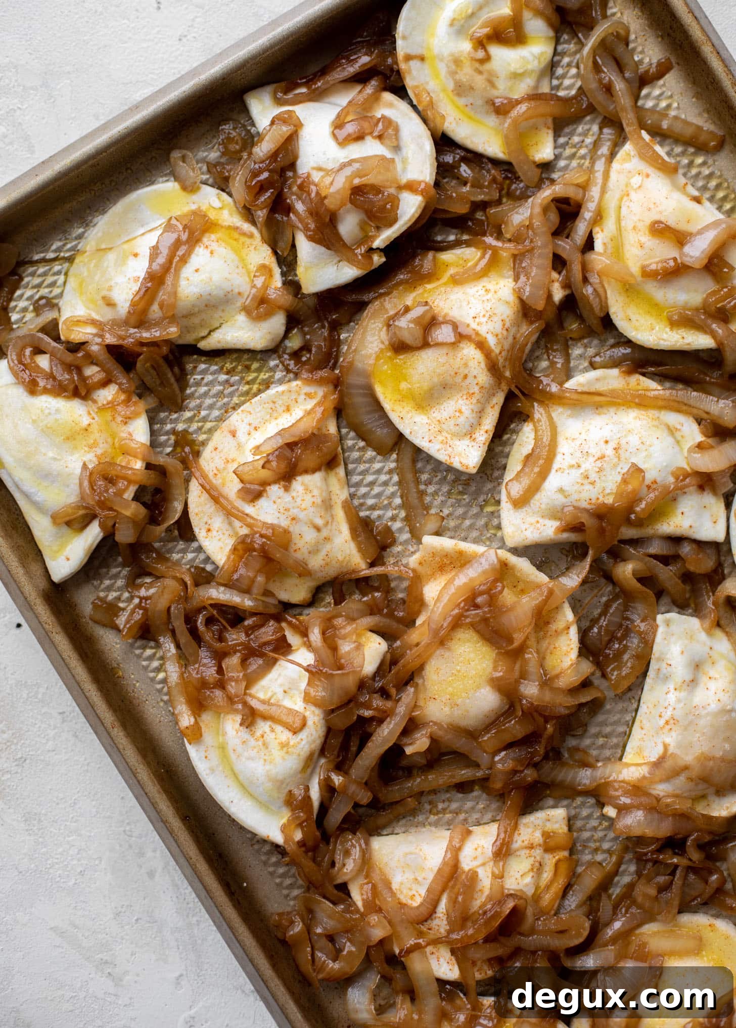 sheet pan pierogies before the oven