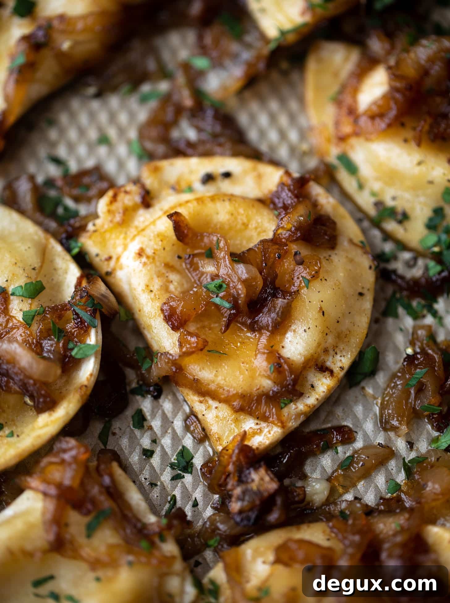 sheet pan pierogies with caramelized onions