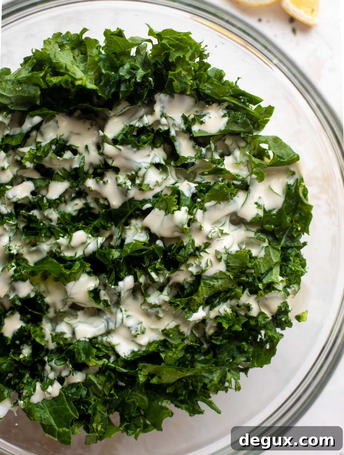 kale with caesar dressing drizzle