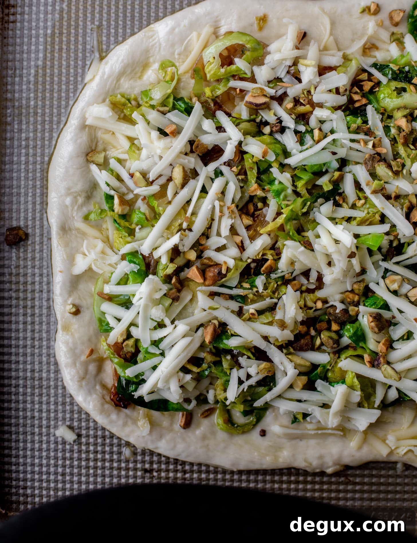 Brussels Sprouts, Caramelized Onion & Pistachio Pizza Recipe 5 pizza dough with toppings