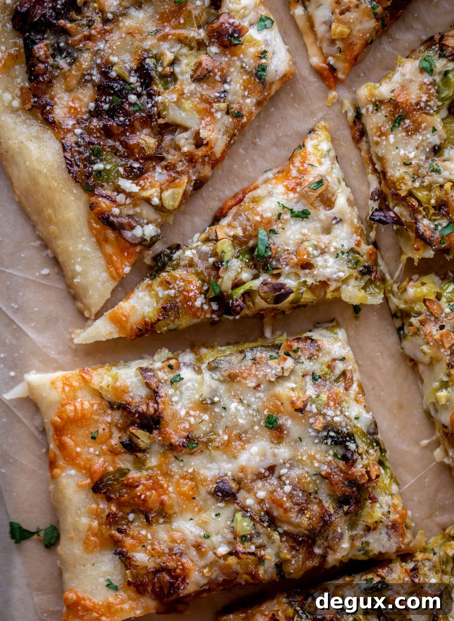 Brussels Sprouts, Caramelized Onion & Pistachio Pizza Recipe 7 brussels, caramelized onion and pistachio pizza