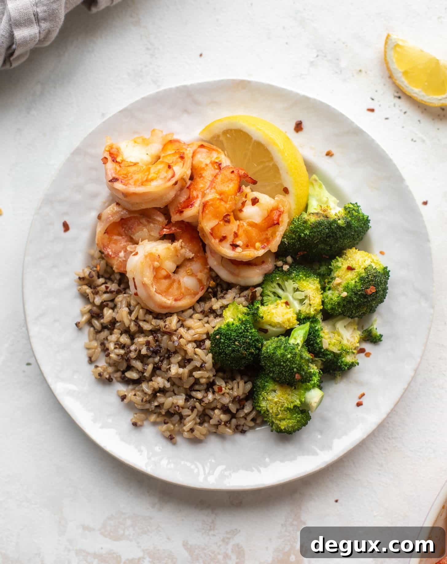 lemon butter shrimp and broccoli skillet with quinoa