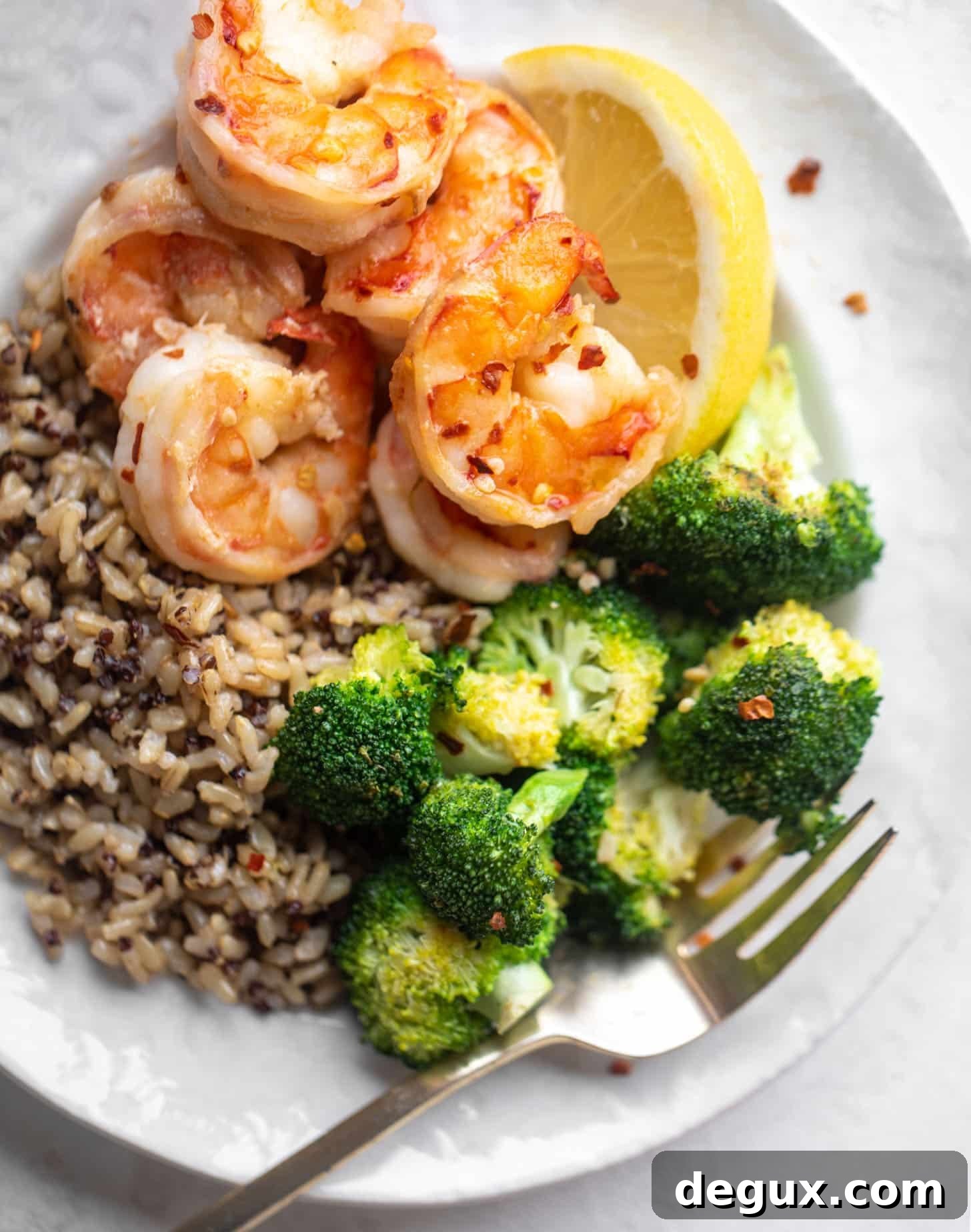 lemon butter shrimp and broccoli with quinoa