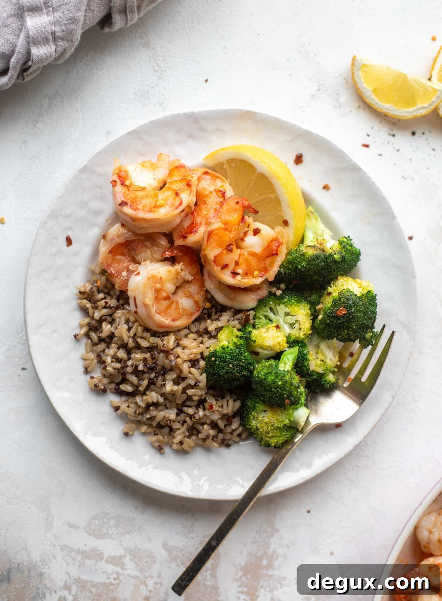 lemon butter shrimp and broccoli with quinoa
