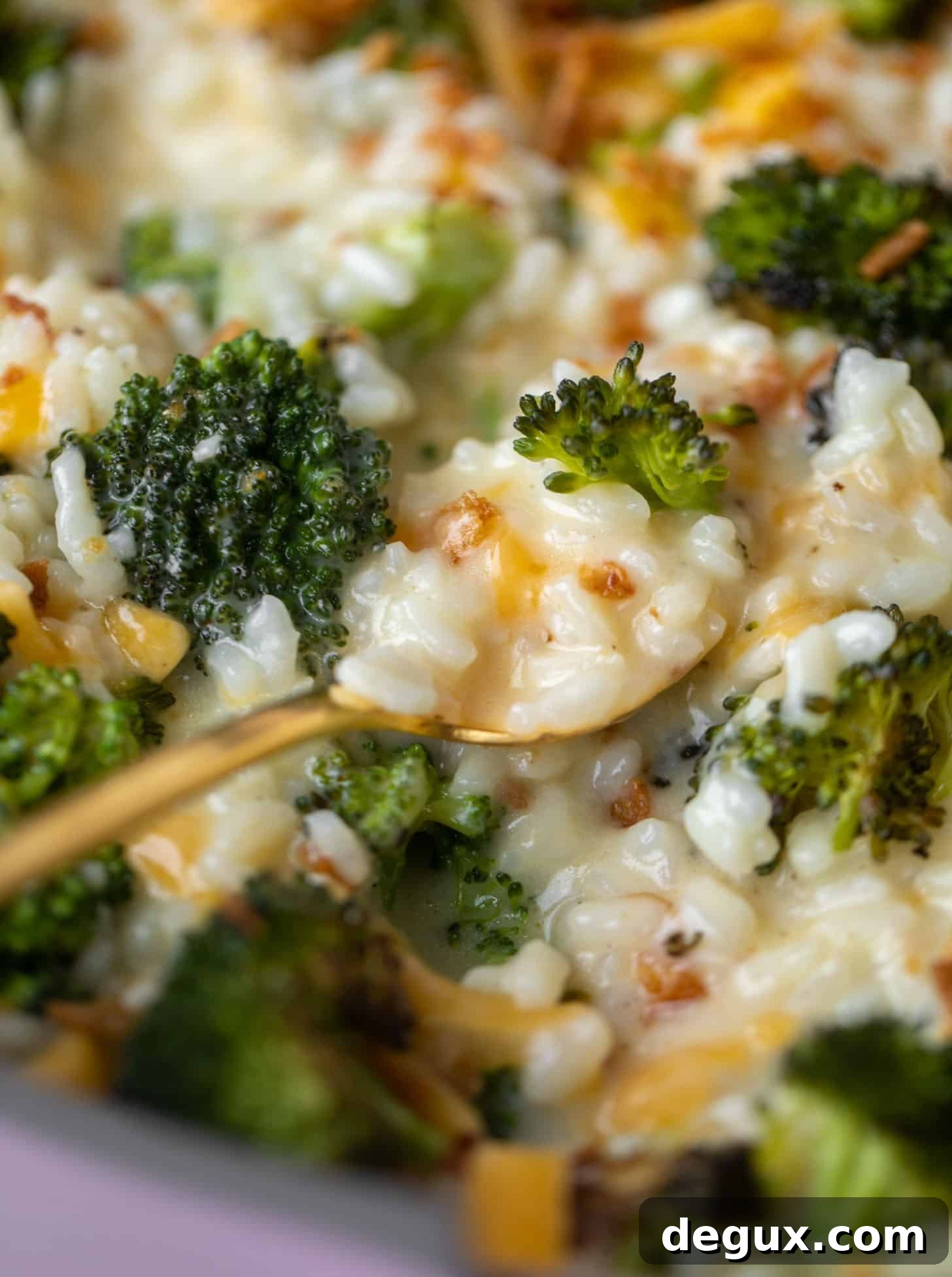 roasted broccoli cheddar risotto with crispy onions