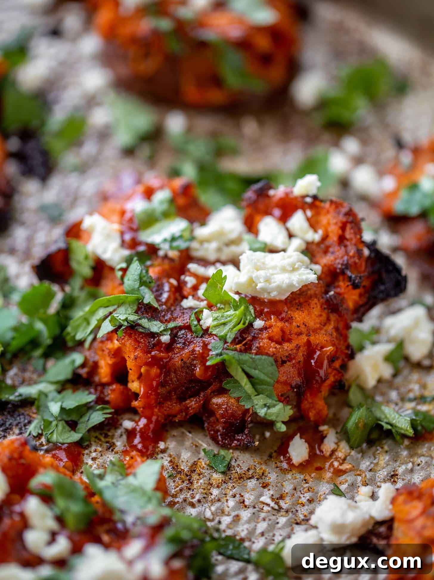 crispy smashed chili sweet potatoes