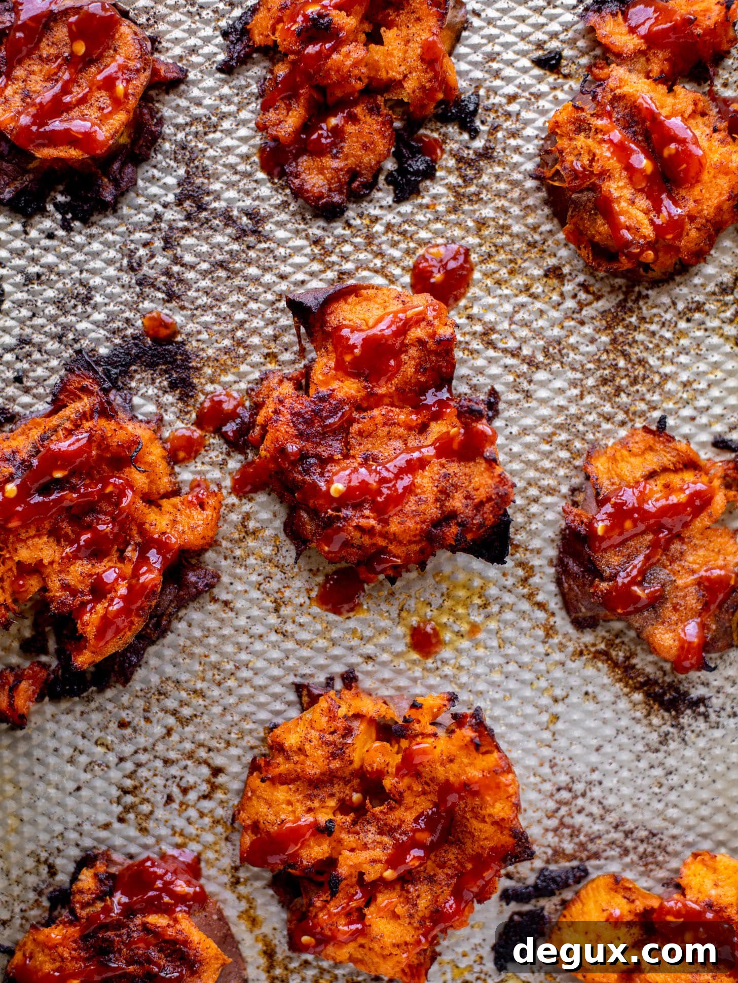crispy smashed chili sweet potatoes