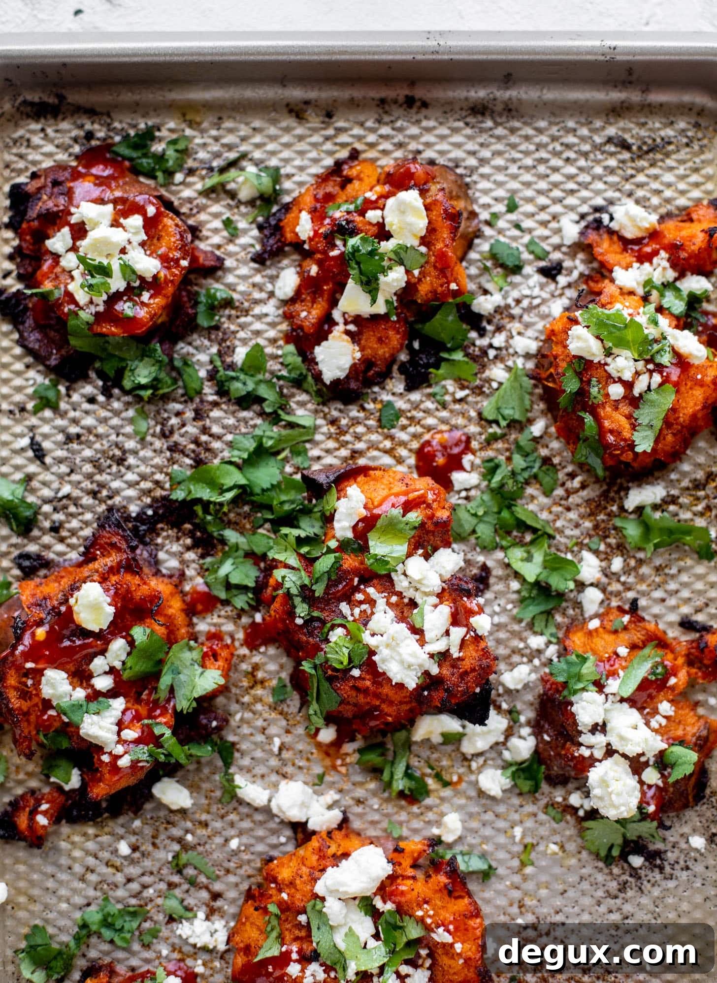 crispy smashed chili sweet potatoes