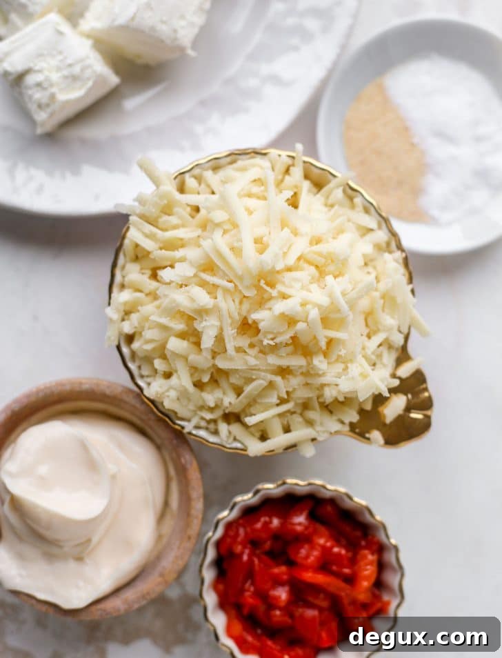 cream cheese, cheddar, mayo, pimentos, spices