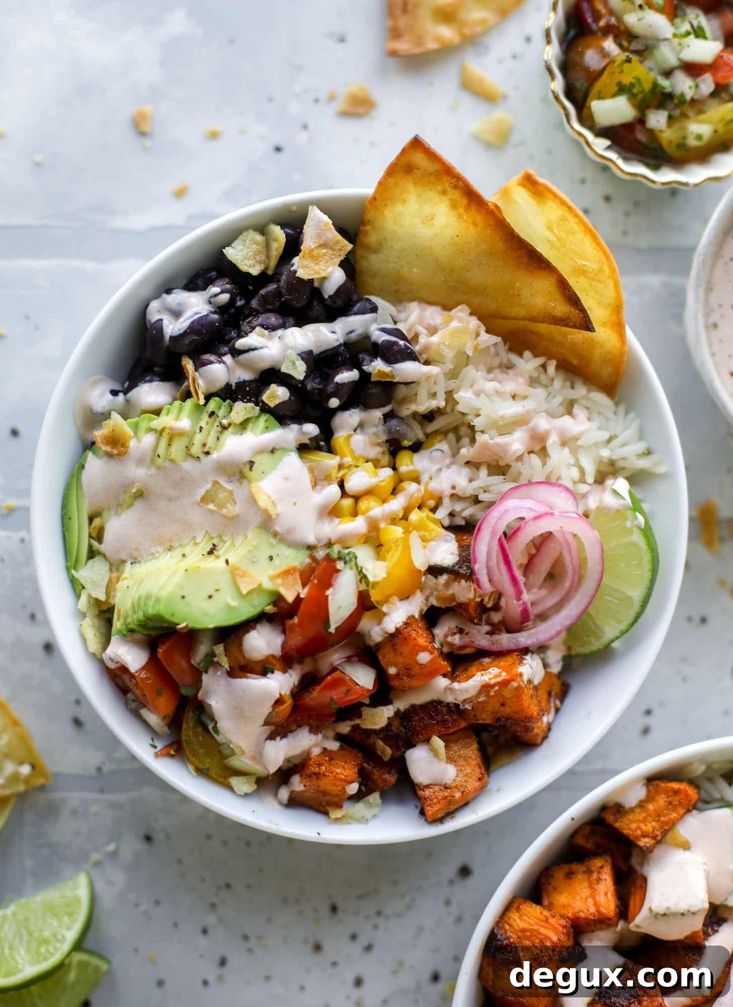 chili lime sweet potato taco bowls