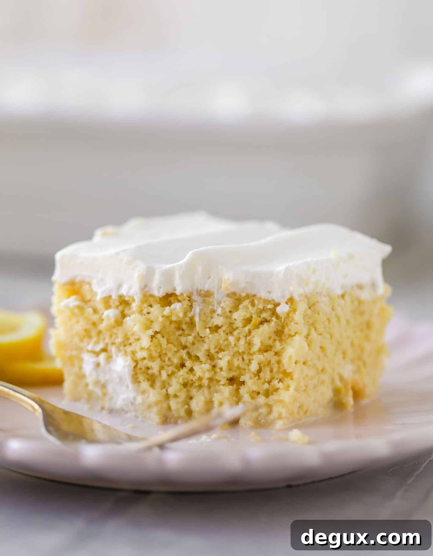 simple lemon tres leches cake with whipped cream