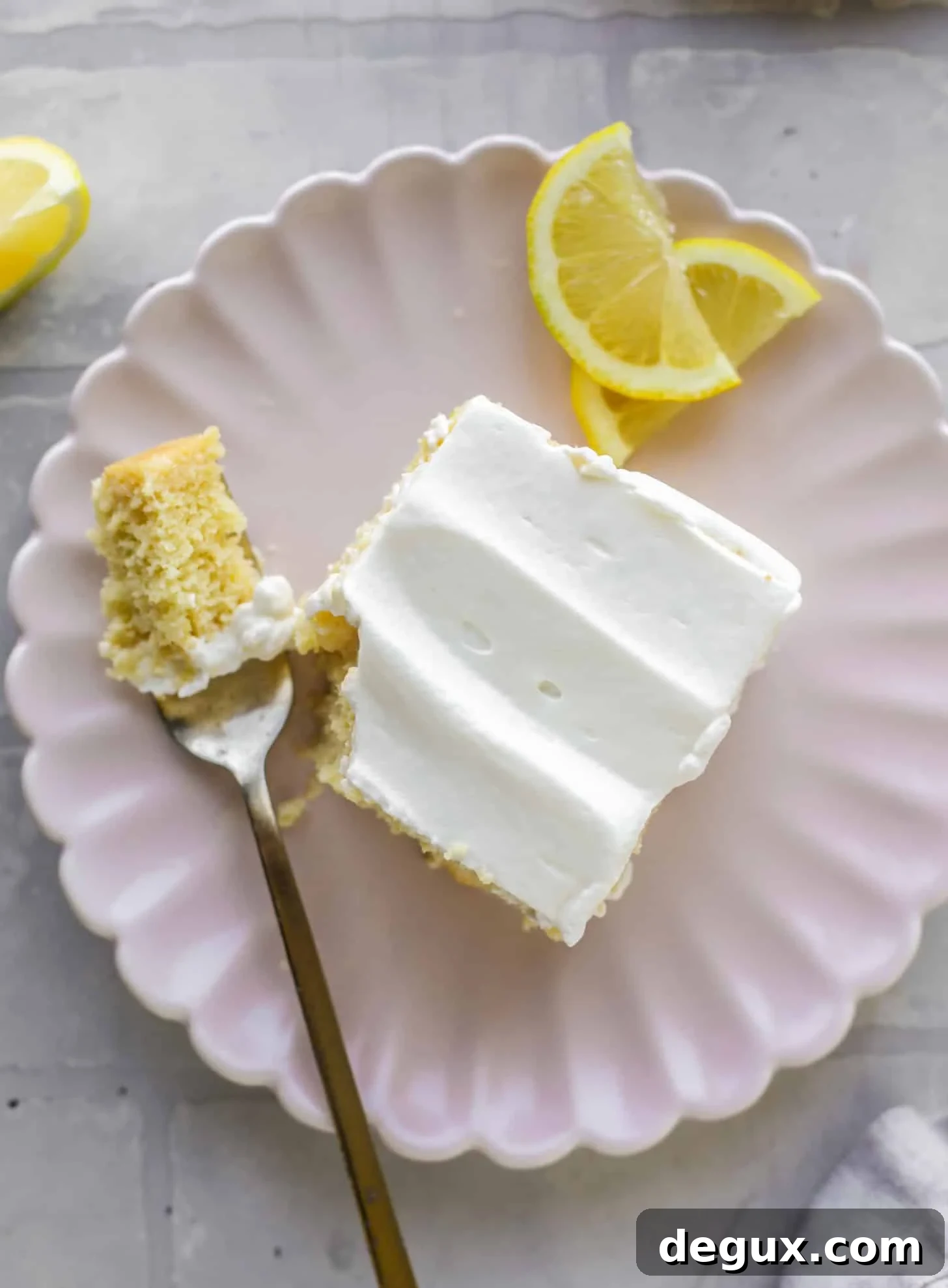 simple lemon tres leches cake with whipped cream