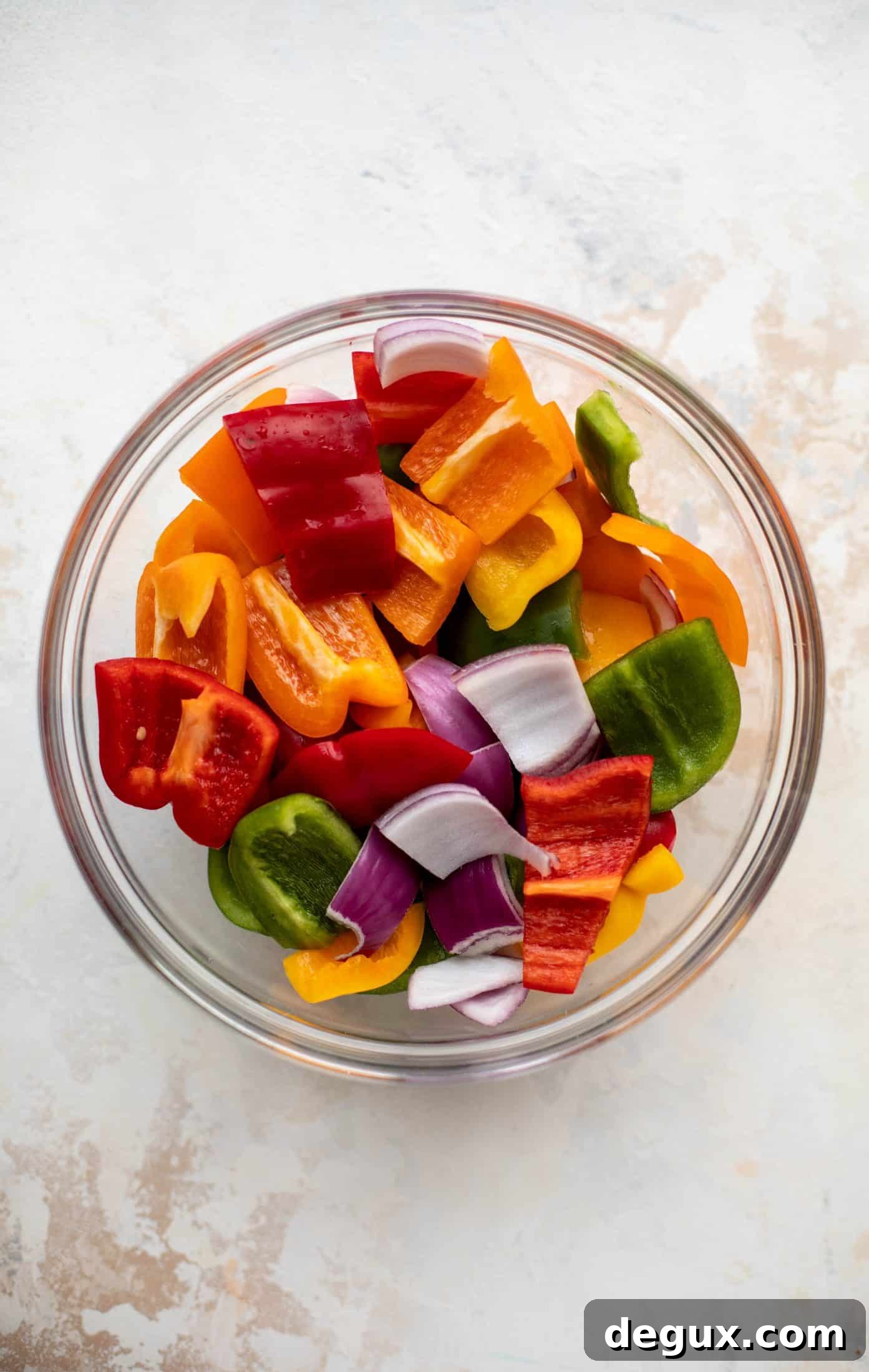chopped bell peppers and onions