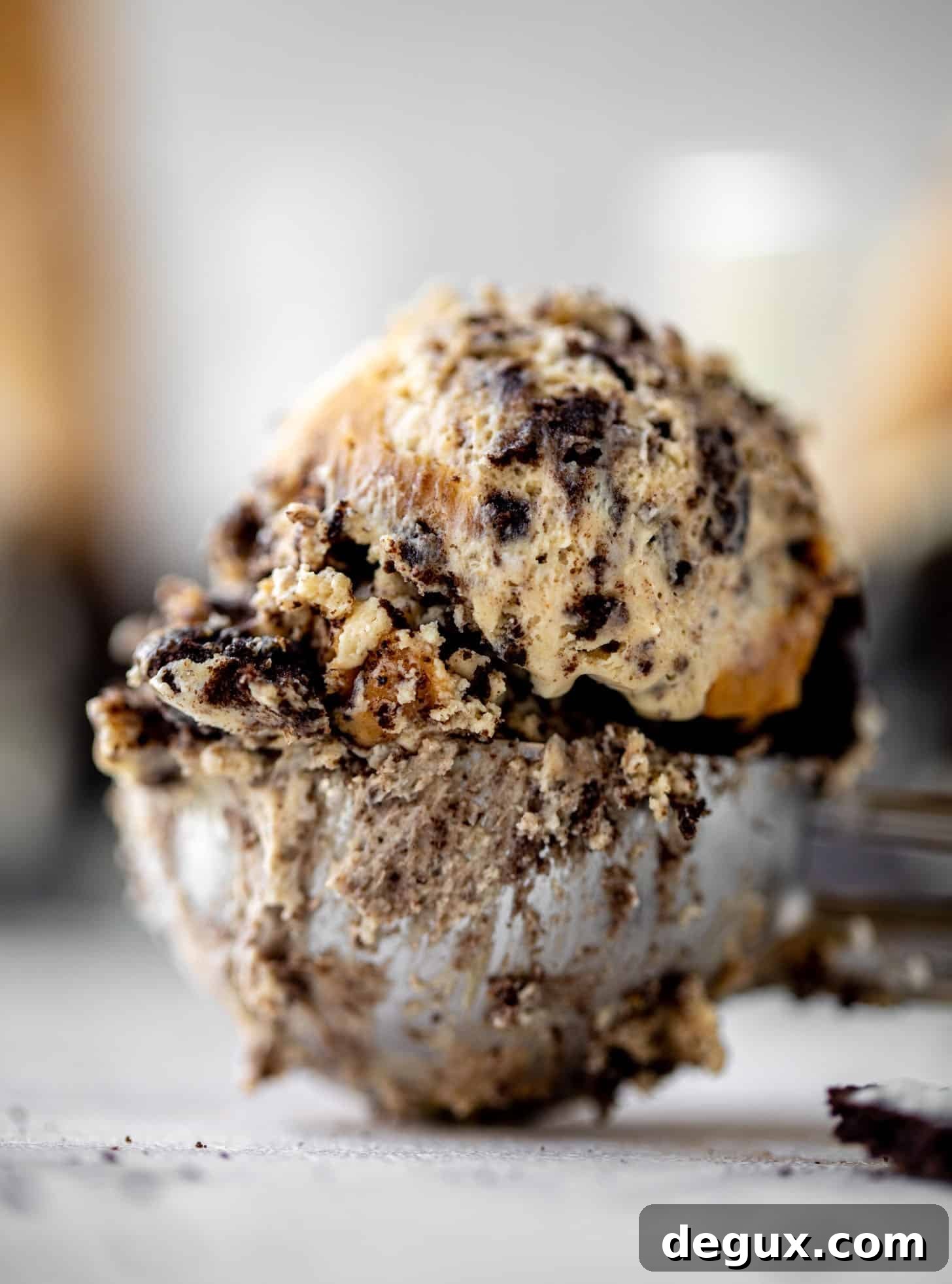 scoop of no churn peanut butter oreo ice cream