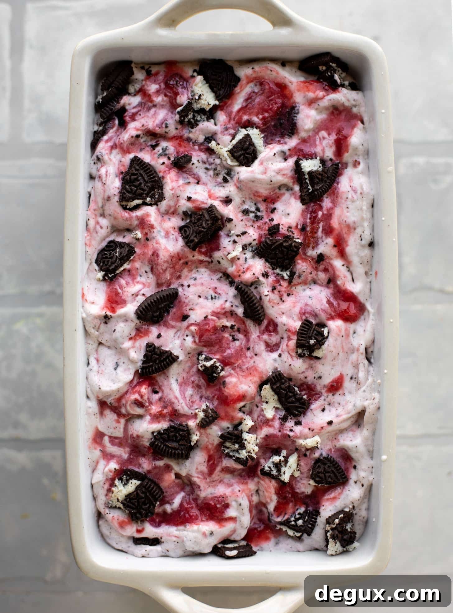 No-Churn Strawberry Oreo Ice Cream Recipe You’ll Love 7 no churn strawberry oreo ice cream ready for the freezer