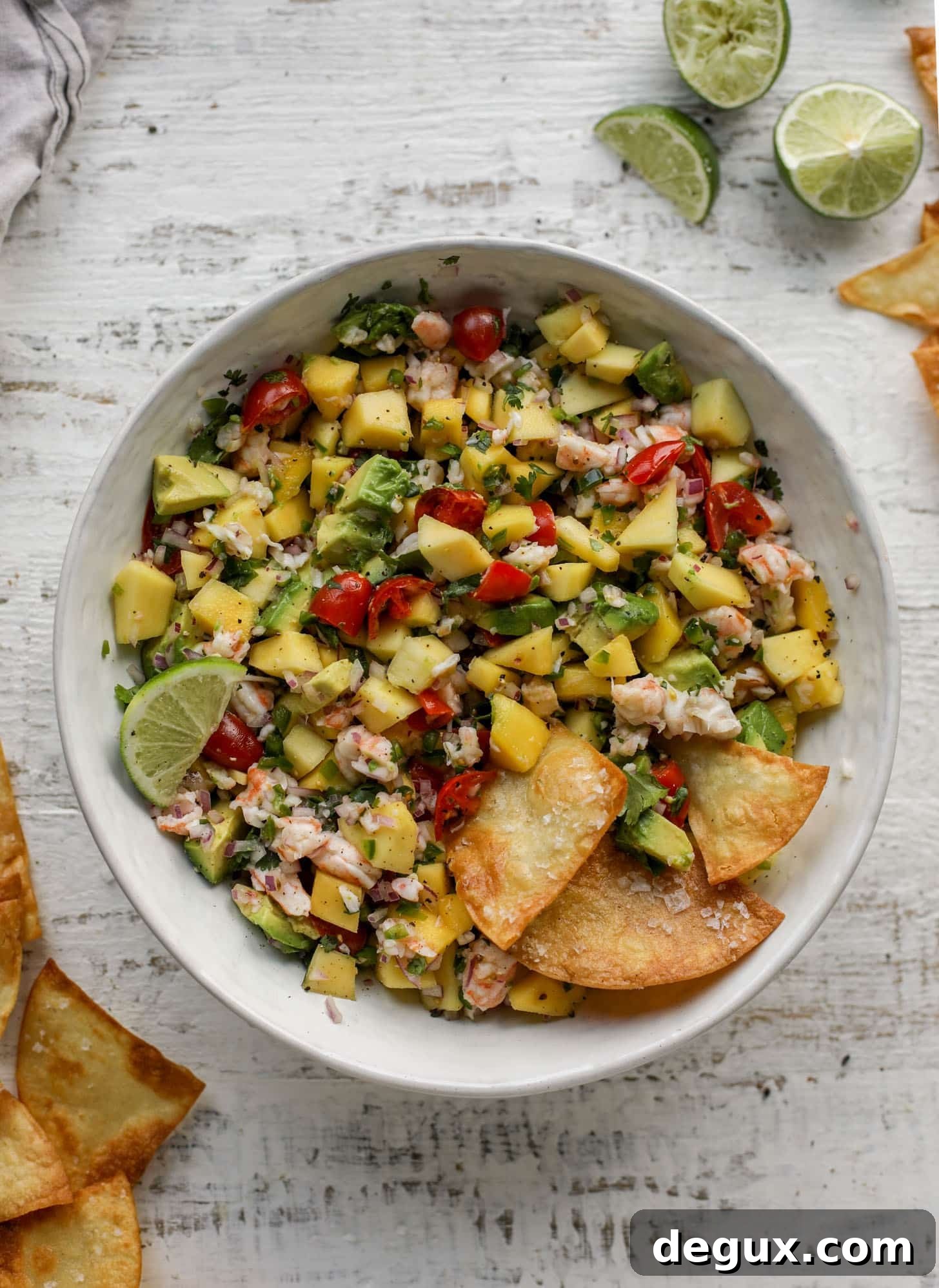 mango avocado shrimp salsa with tortilla chips