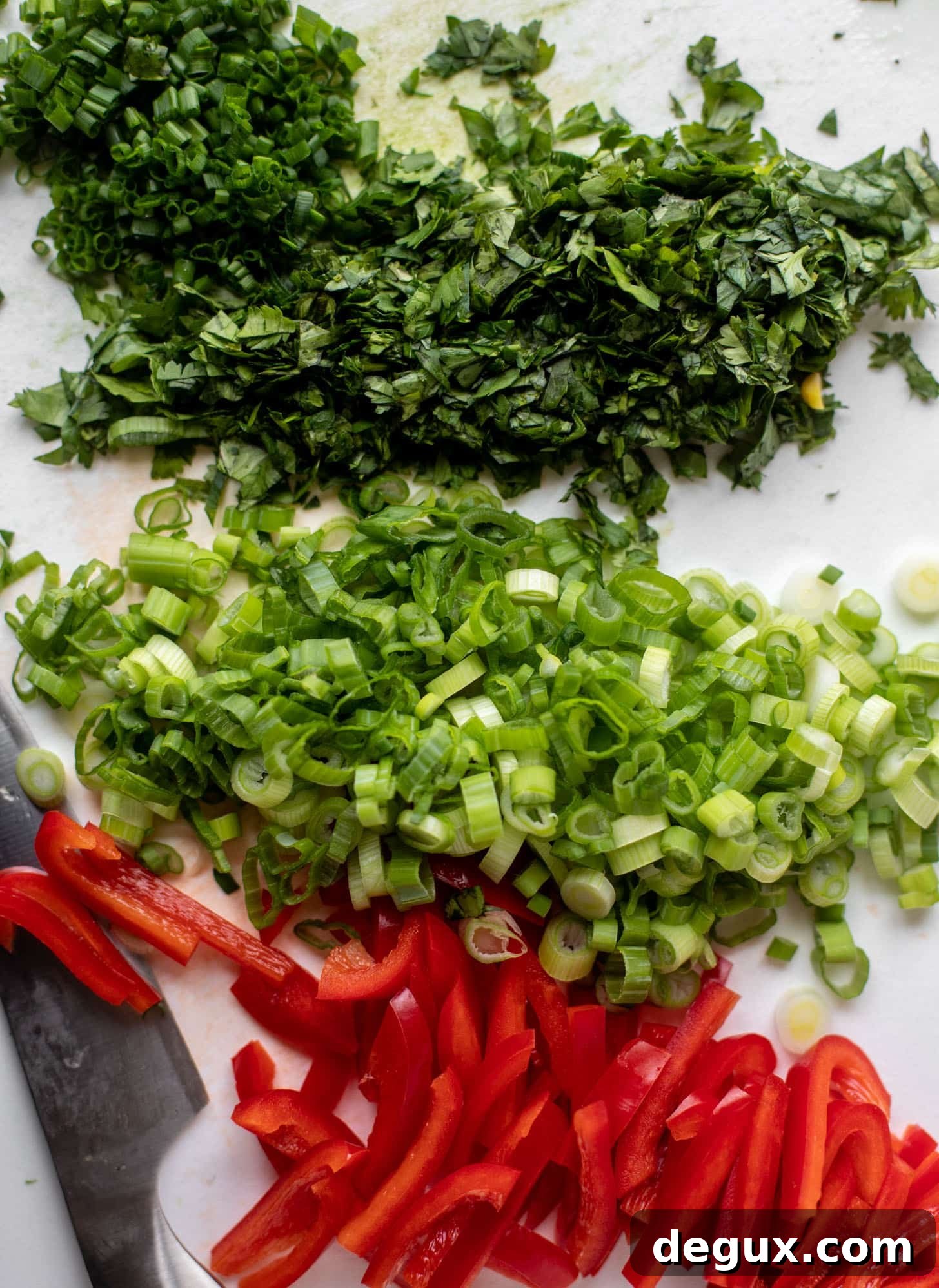 red peppers, scallions and fresh herbs