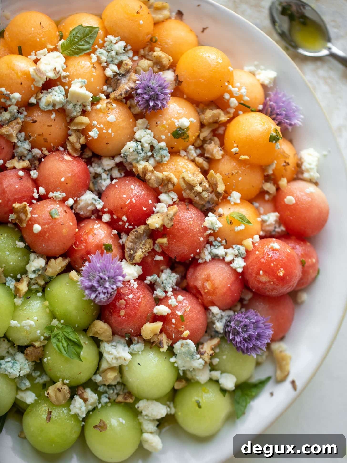 Triple Melon Salad with Blue Cheese & Lemon Vinaigrette 8 triple melon salad with blue cheese and walnuts
