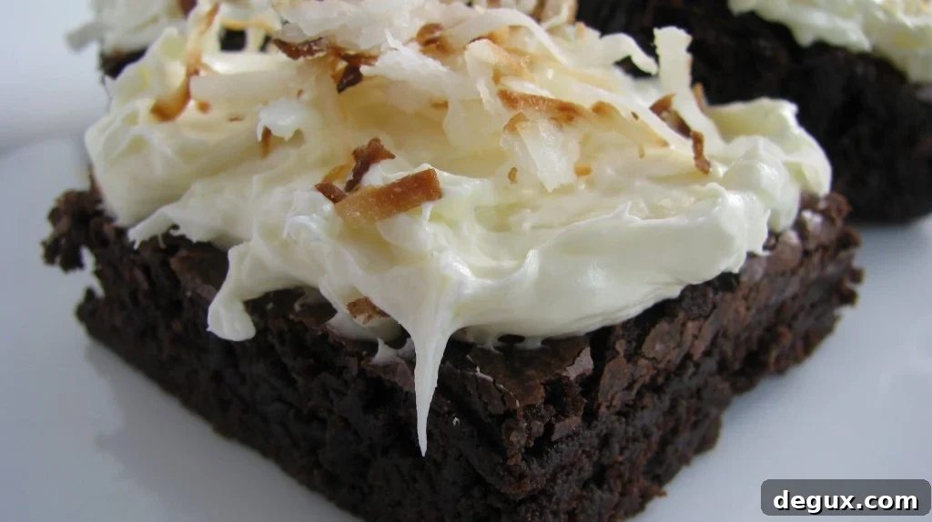 Coconut topped brownies Sliced coconut brownies