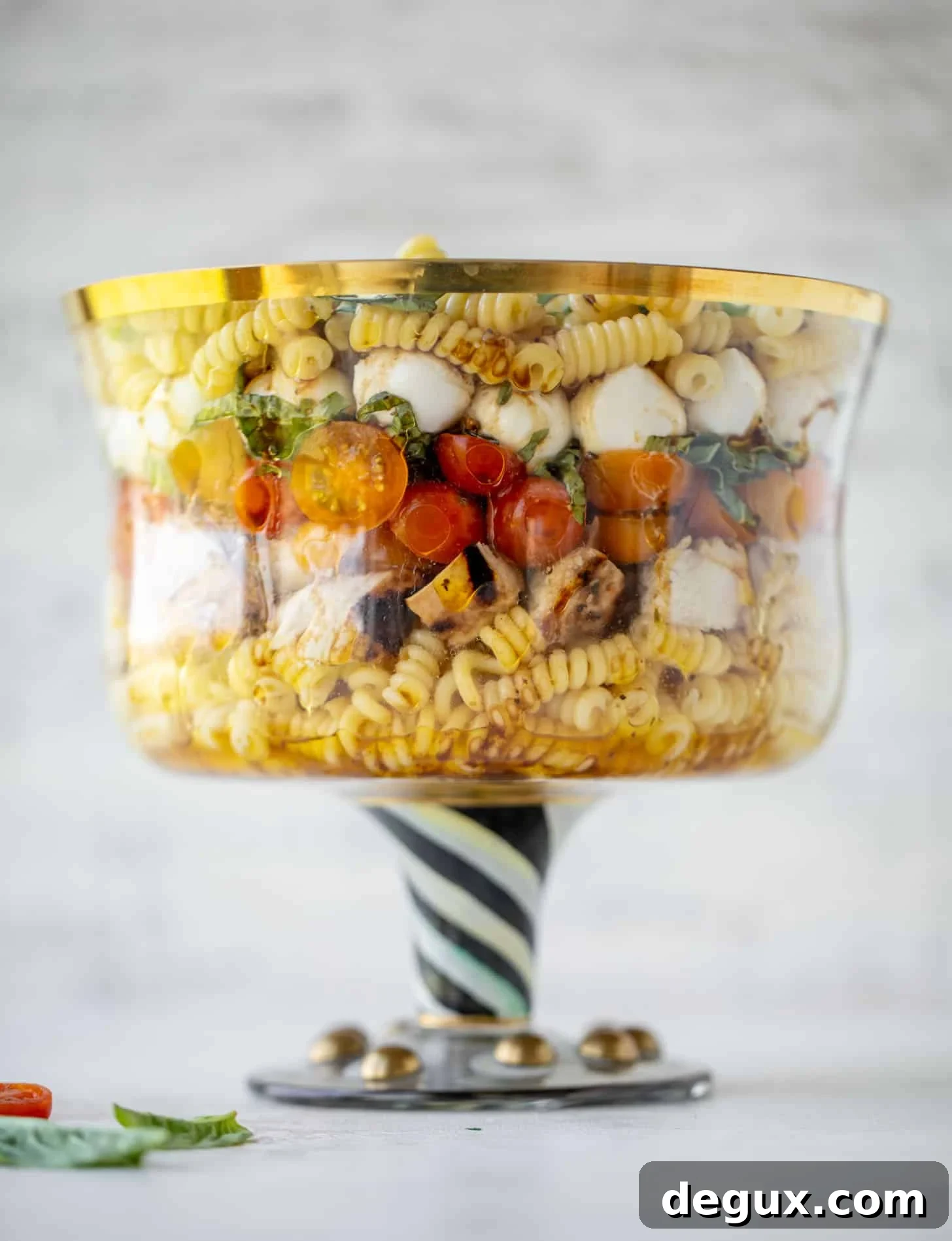 layered grilled chicken caprese pasta salad