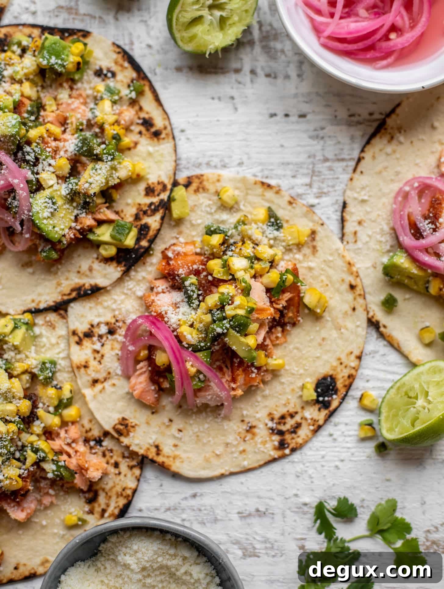 Summer Salmon Tacos with Grilled Corn & Charred Poblano Peppers 6 summer salmon tacos with grilled corn poblano salsa