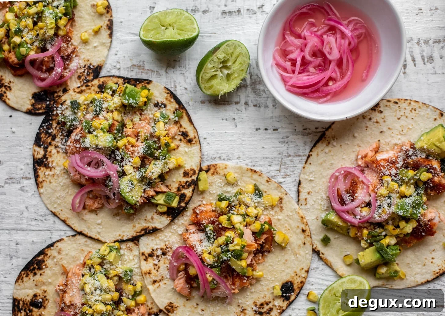 Summer Salmon Tacos with Grilled Corn & Charred Poblano Peppers 8 summer salmon tacos with grilled corn poblano salsa