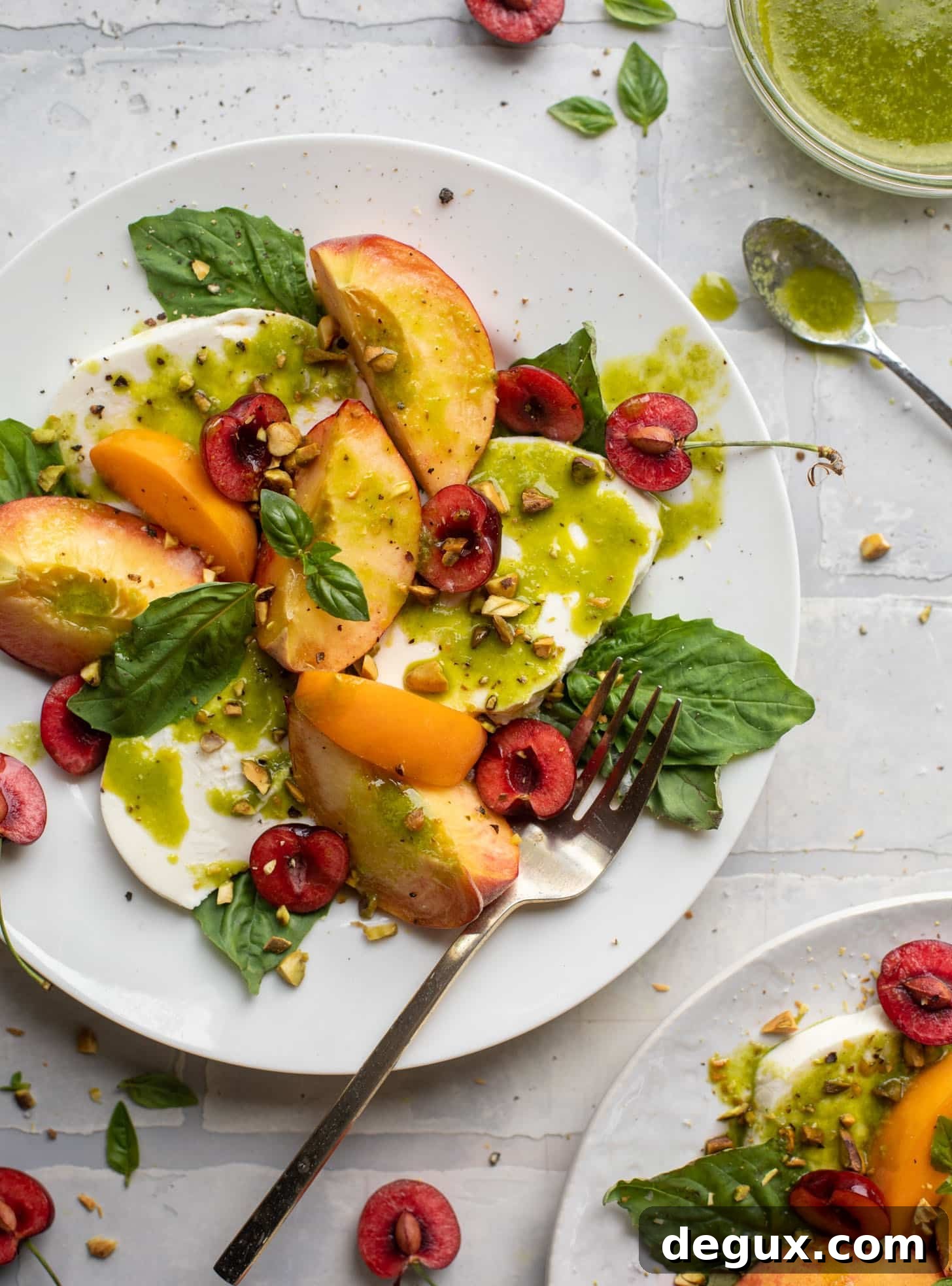 summer stone fruit caprese with basil vinaigrette