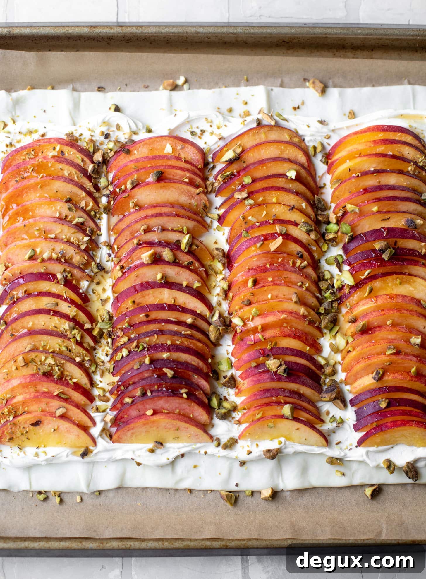peach pistachio puff pastry ready for the oven