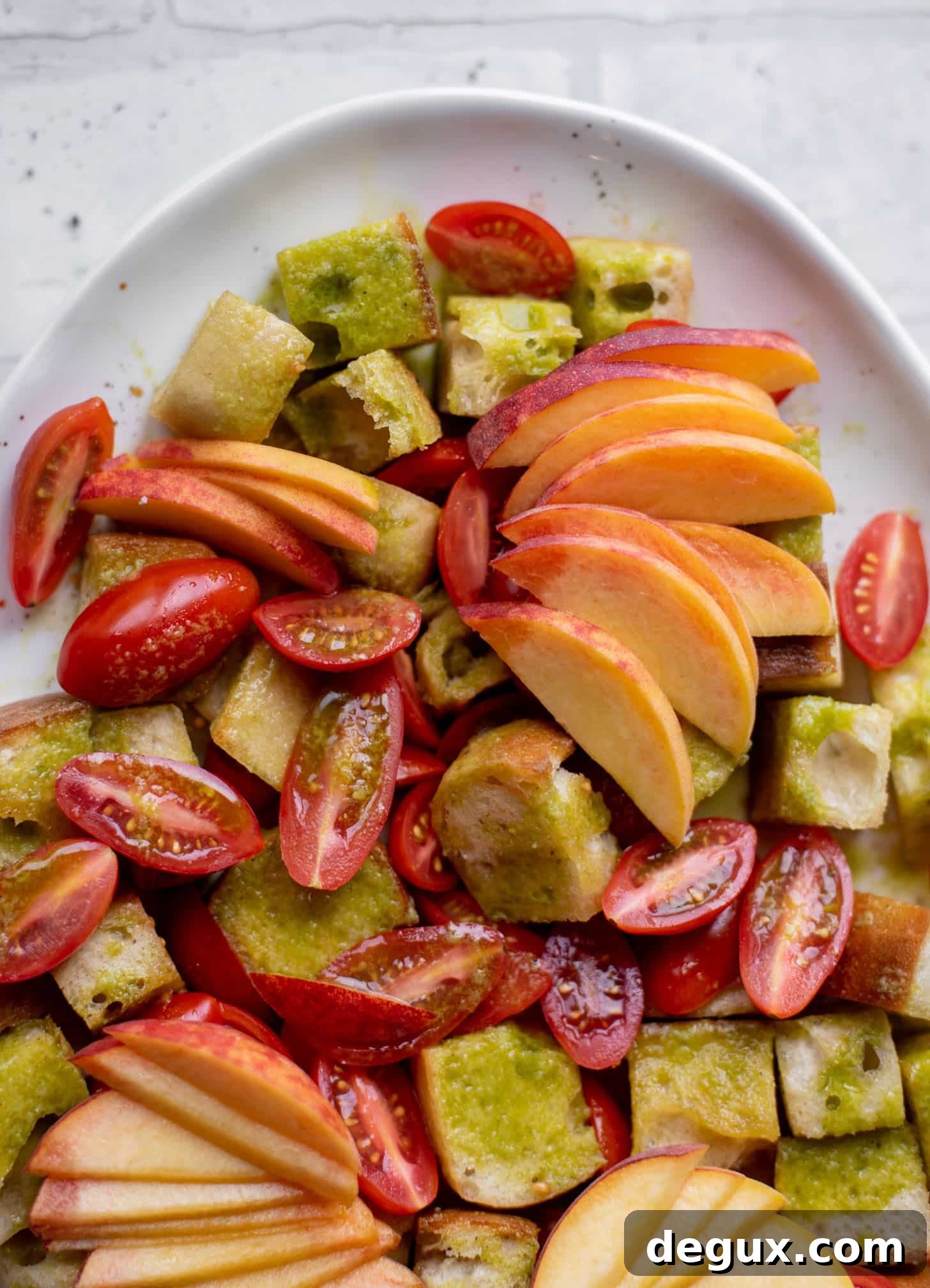 burrata basil and peach panzanella