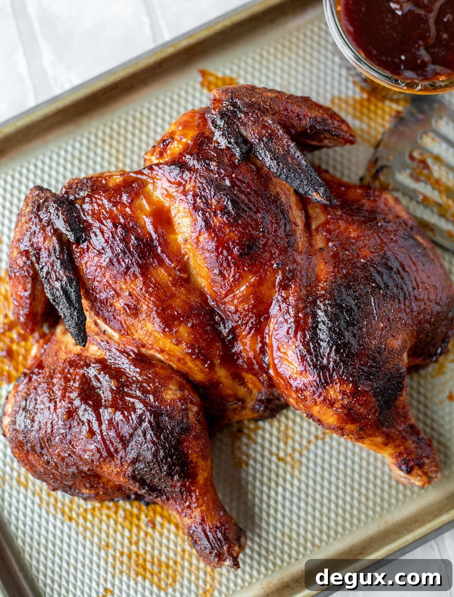 Spatchcock Grilled Chicken with Cola BBQ Glaze 6 grilled spatchcock chicken with cola bbq sauce