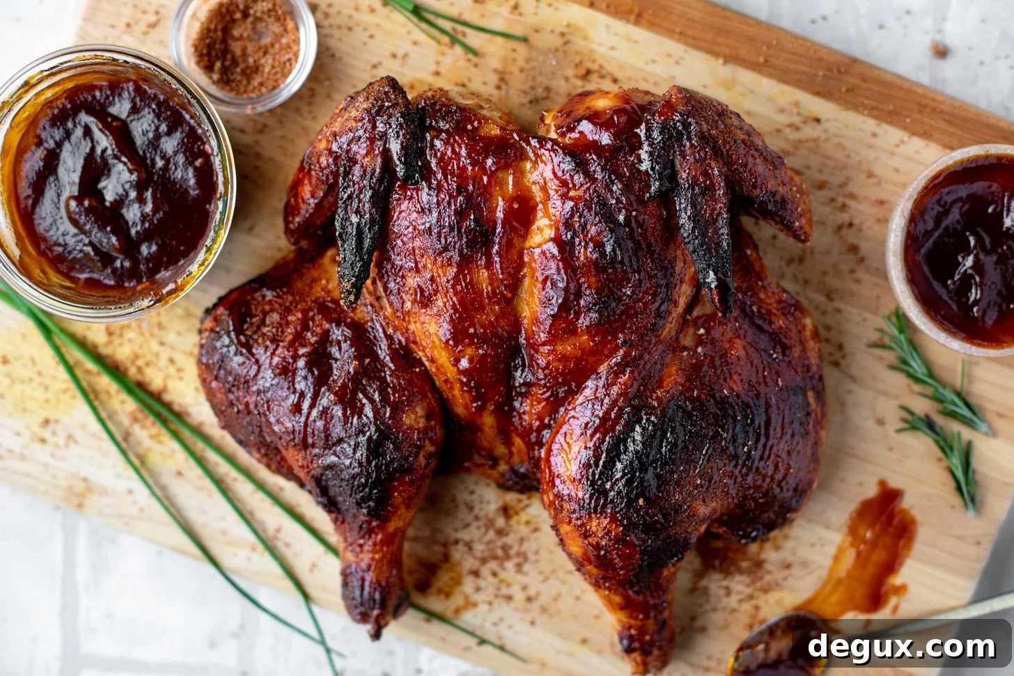 Spatchcock Grilled Chicken with Cola BBQ Glaze 8 grilled spatchcock chicken with cola bbq sauce