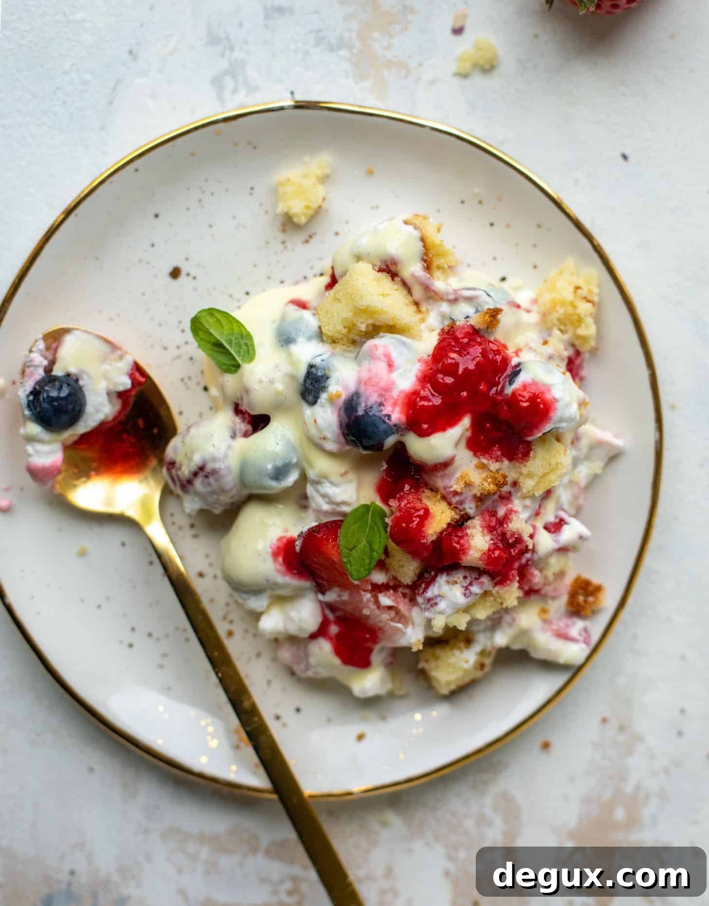 triple berry trifle with raspberry sauce