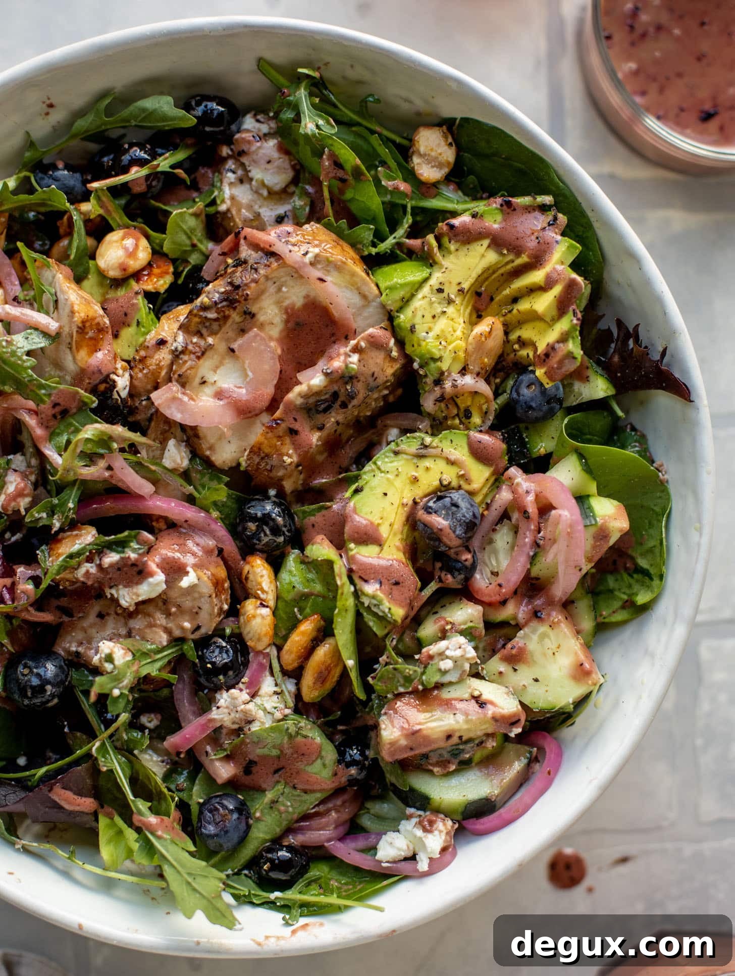 Grilled Chicken and Blueberry Salad with Herb-Sugared Marcona Almonds 11 grilled chicken blueberry salad with blueberry vinaigrette