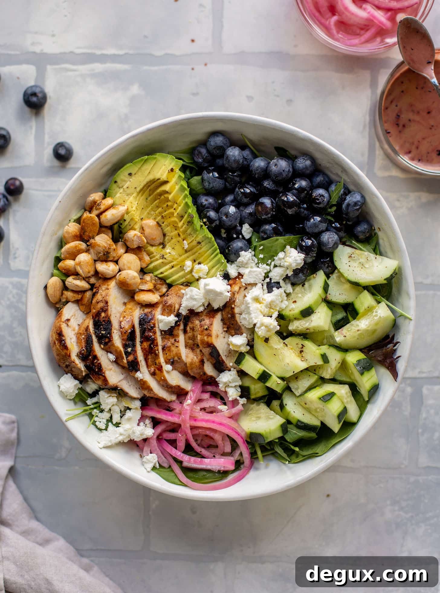 Grilled Chicken and Blueberry Salad with Herb-Sugared Marcona Almonds 4 grilled chicken blueberry salad