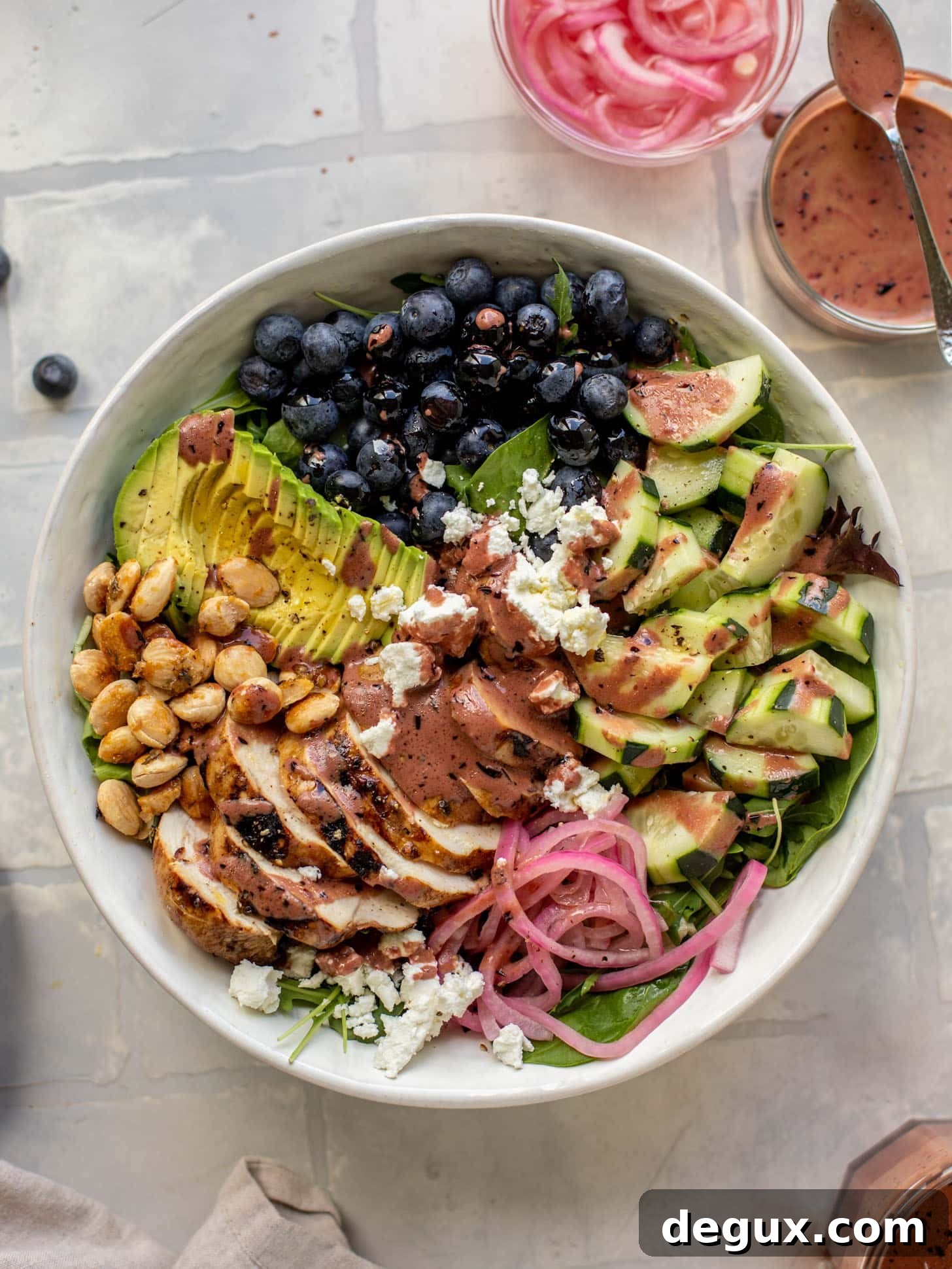 Grilled Chicken and Blueberry Salad with Herb-Sugared Marcona Almonds 7 grilled chicken blueberry salad with blueberry vinaigrette