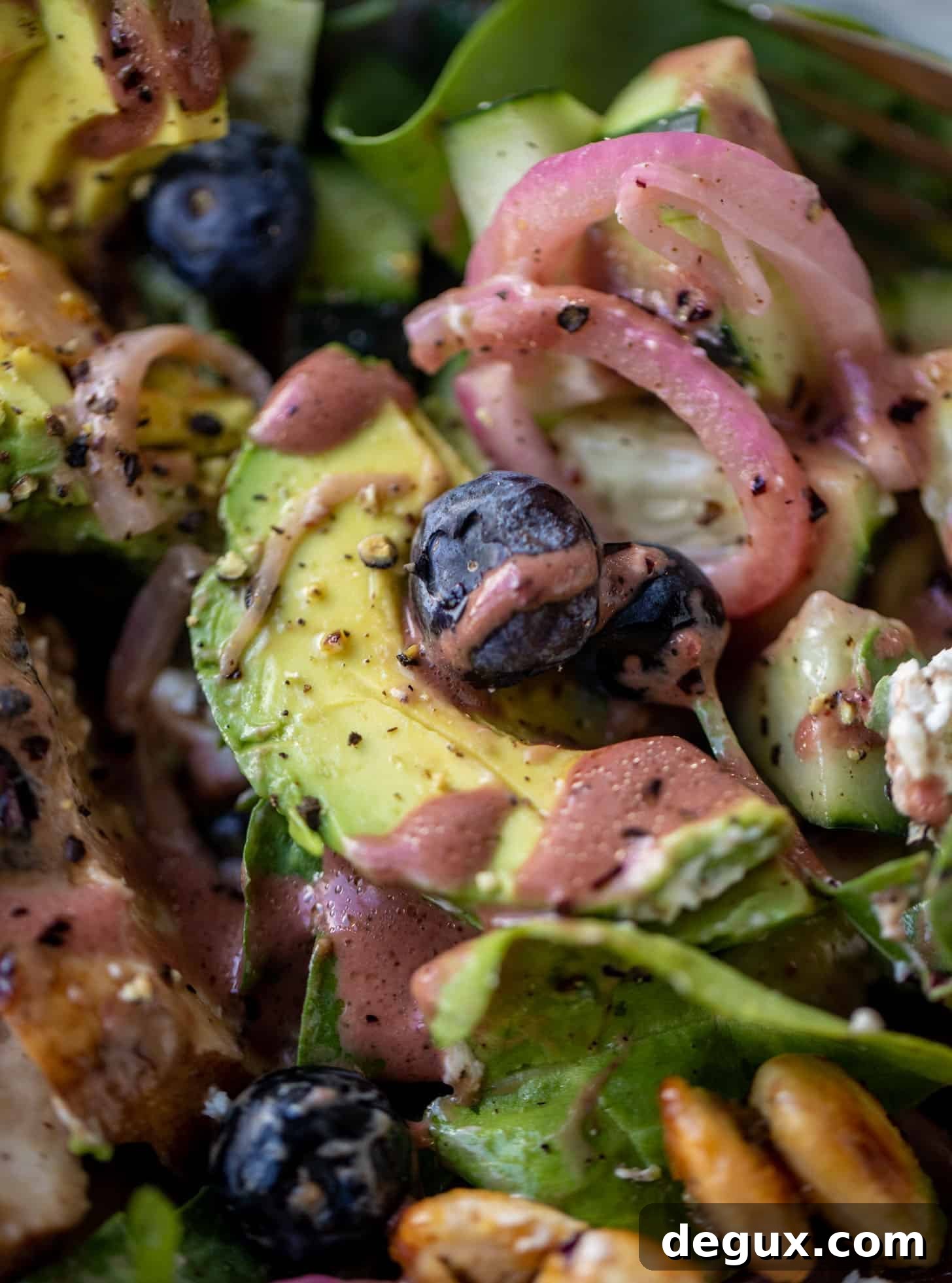 Grilled Chicken and Blueberry Salad with Herb-Sugared Marcona Almonds 9 grilled chicken blueberry salad with blueberry vinaigrette