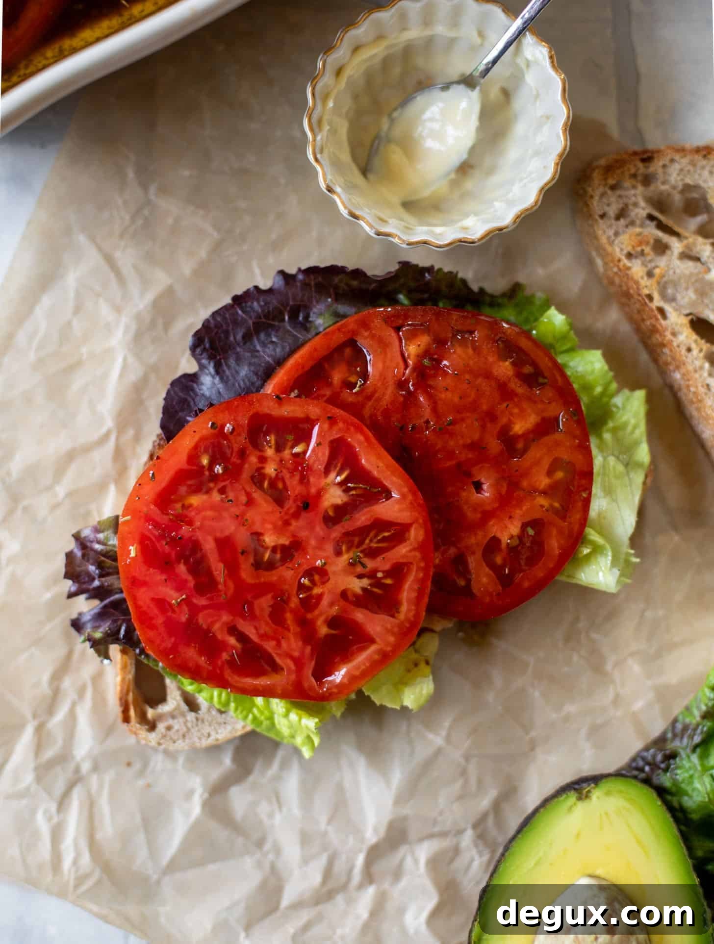 marinated tomato BLAT sandwiches