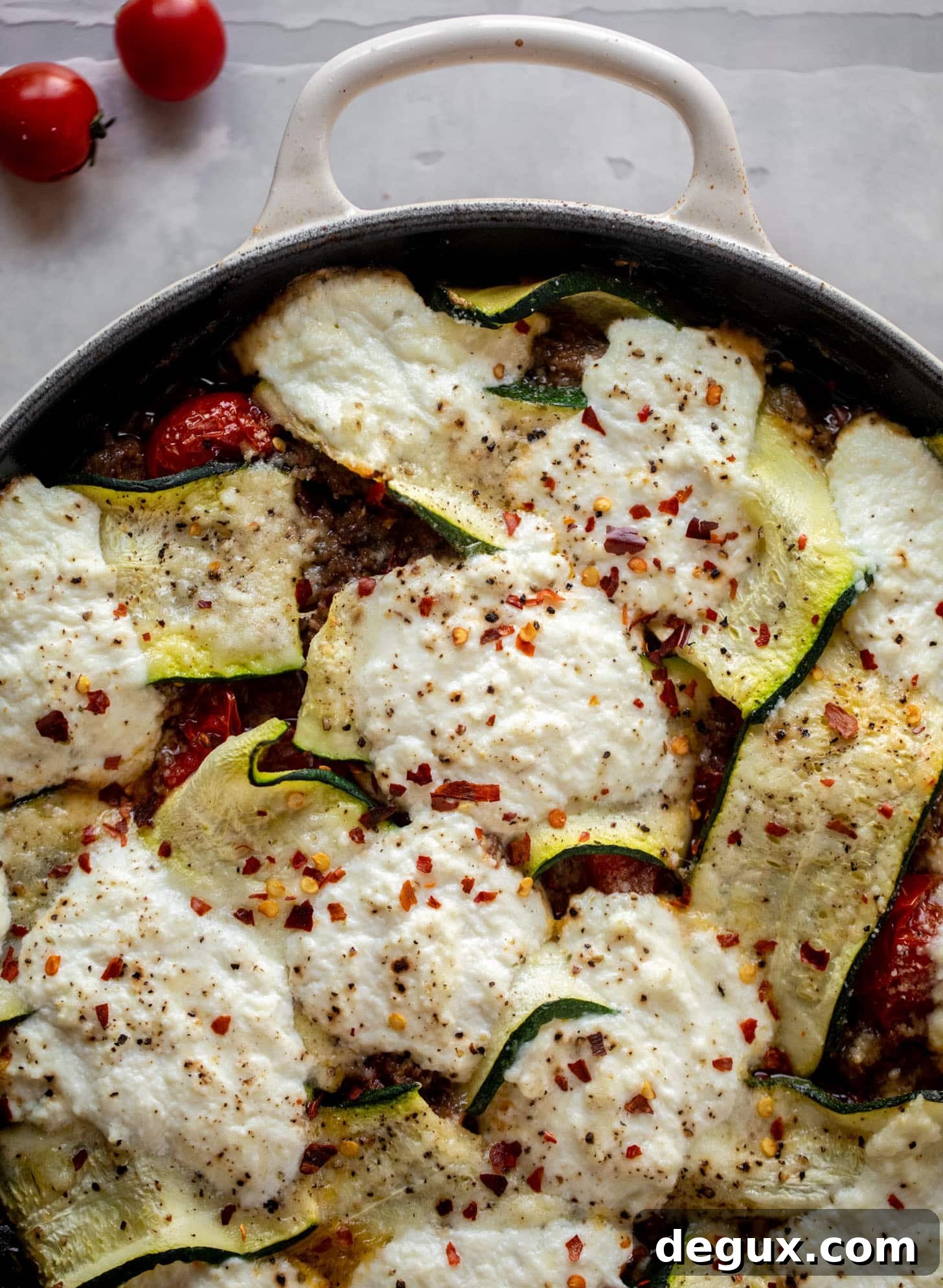 Skillet Cherry Tomato and Zucchini Lasagna 2 zucchini skillet lasagna