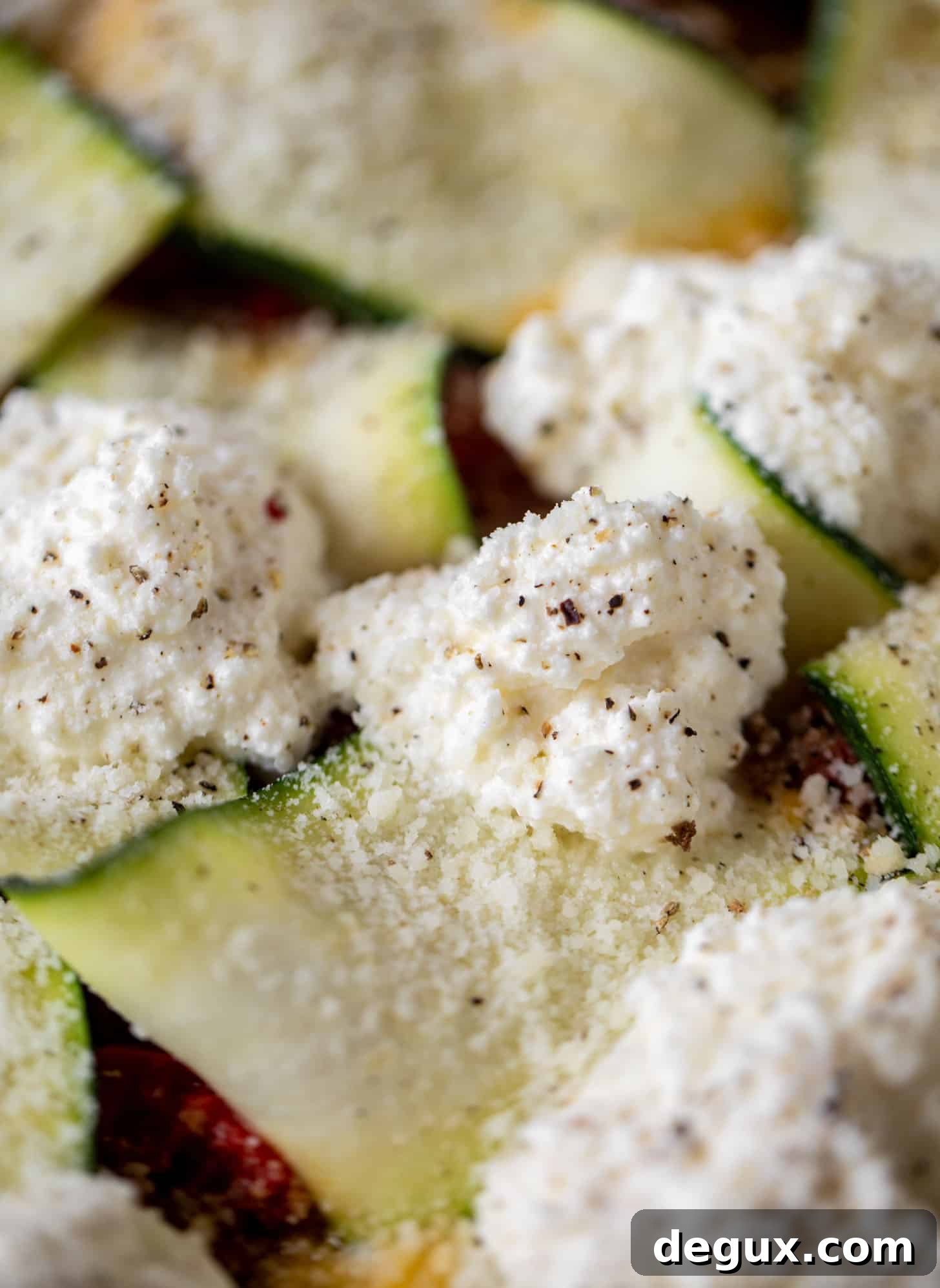 Skillet Cherry Tomato and Zucchini Lasagna 7 ricotta cheese on zucchini