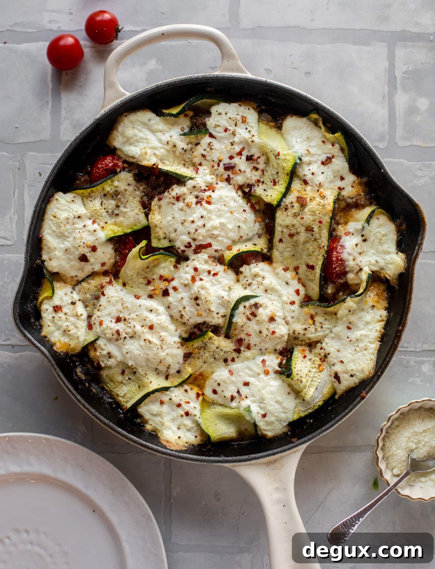Skillet Cherry Tomato and Zucchini Lasagna 9 zucchini skillet lasagna