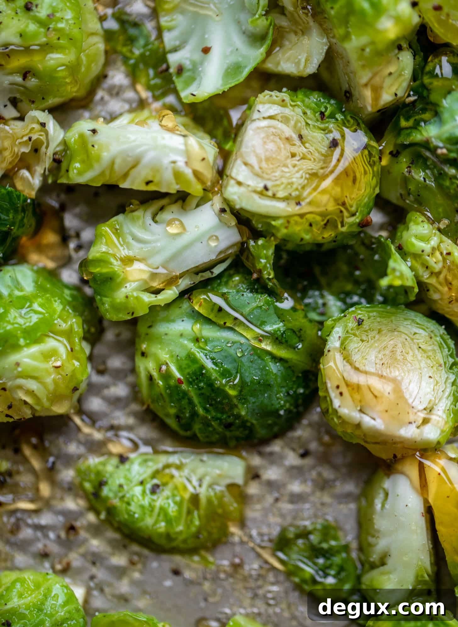 brussels sprouts on a sheet pan with honey