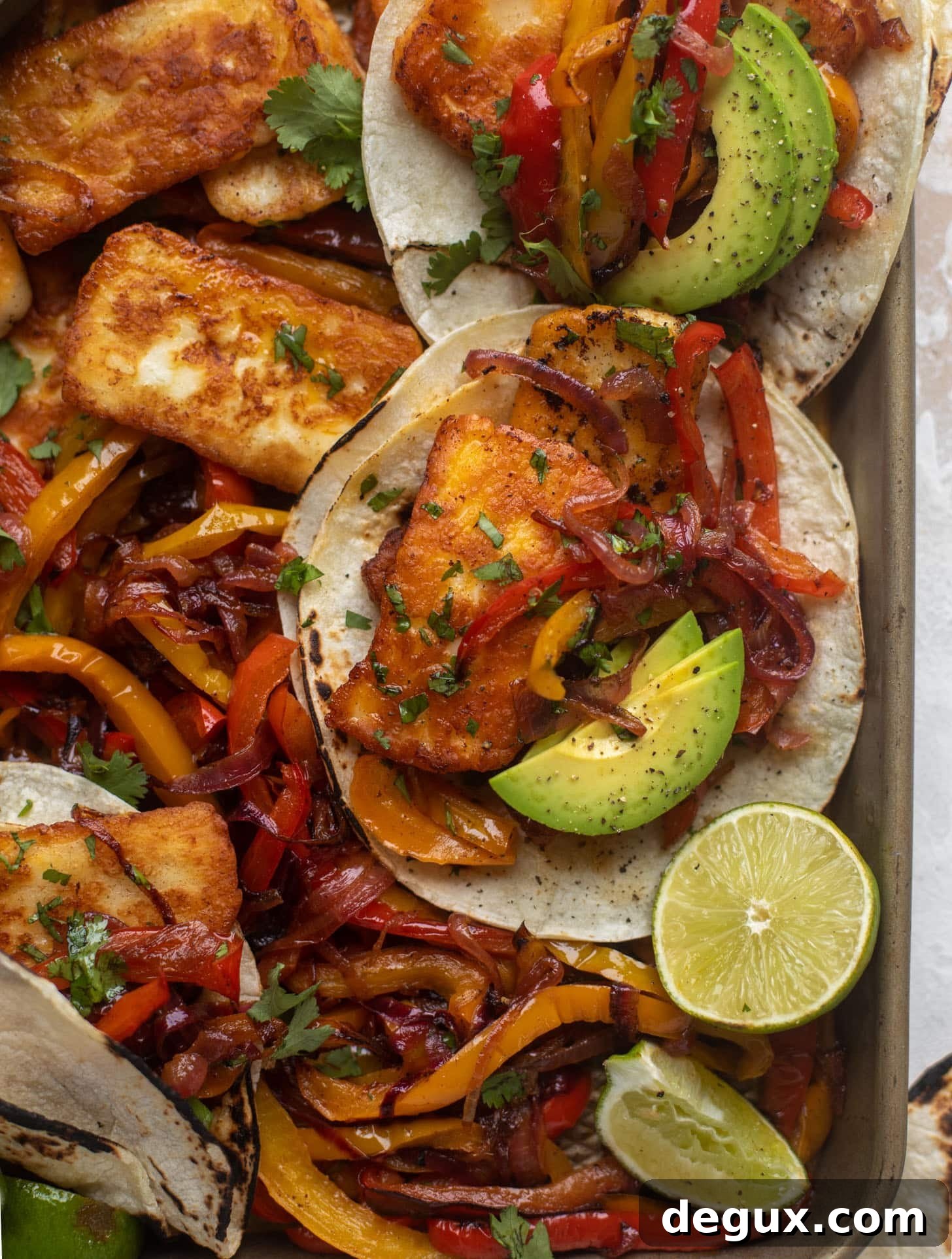 Crispy Halloumi Fajitas with Charred Peppers and Lime 6 crispy halloumi fajitas