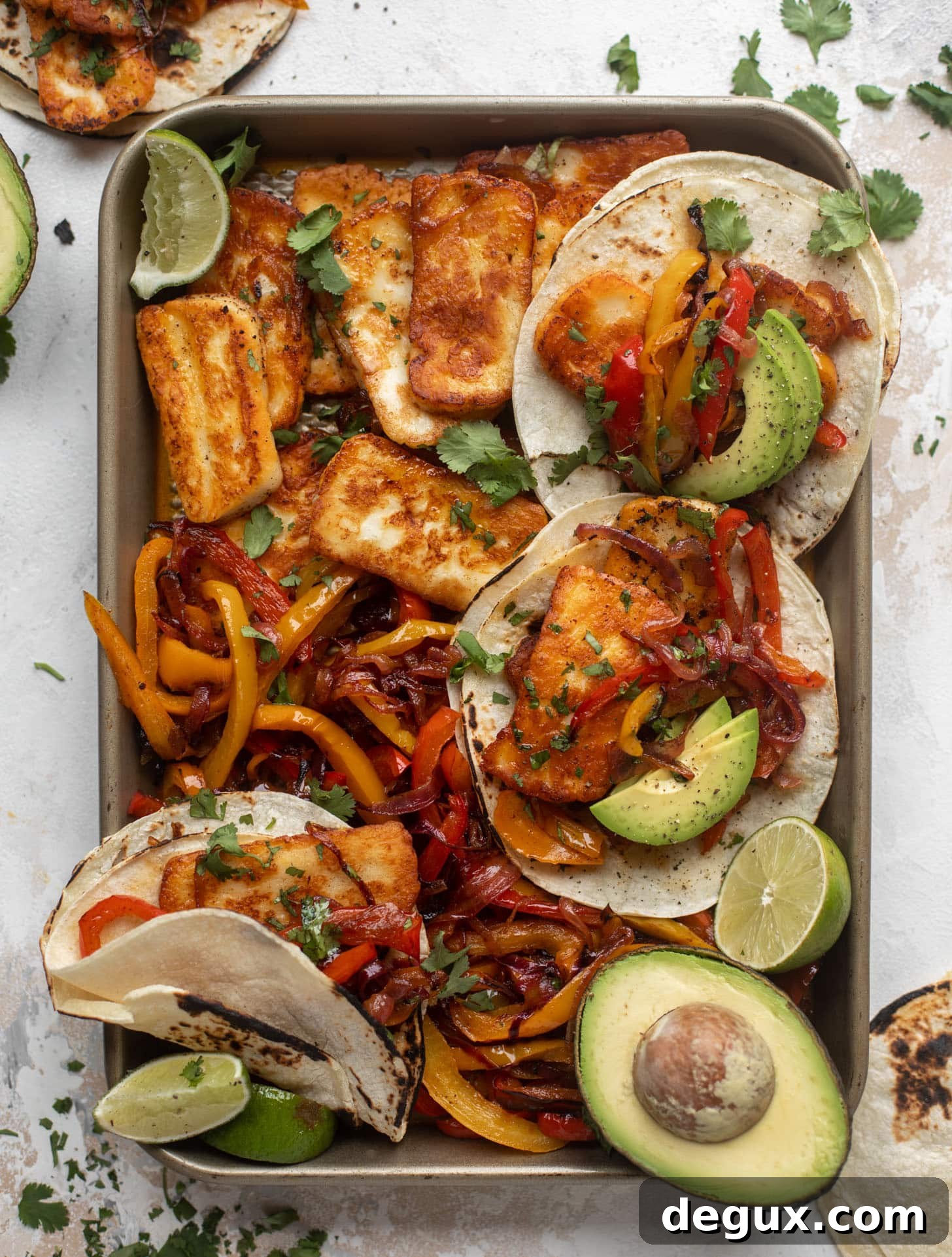 Crispy Halloumi Fajitas with Charred Peppers and Lime 8 crispy halloumi fajitas